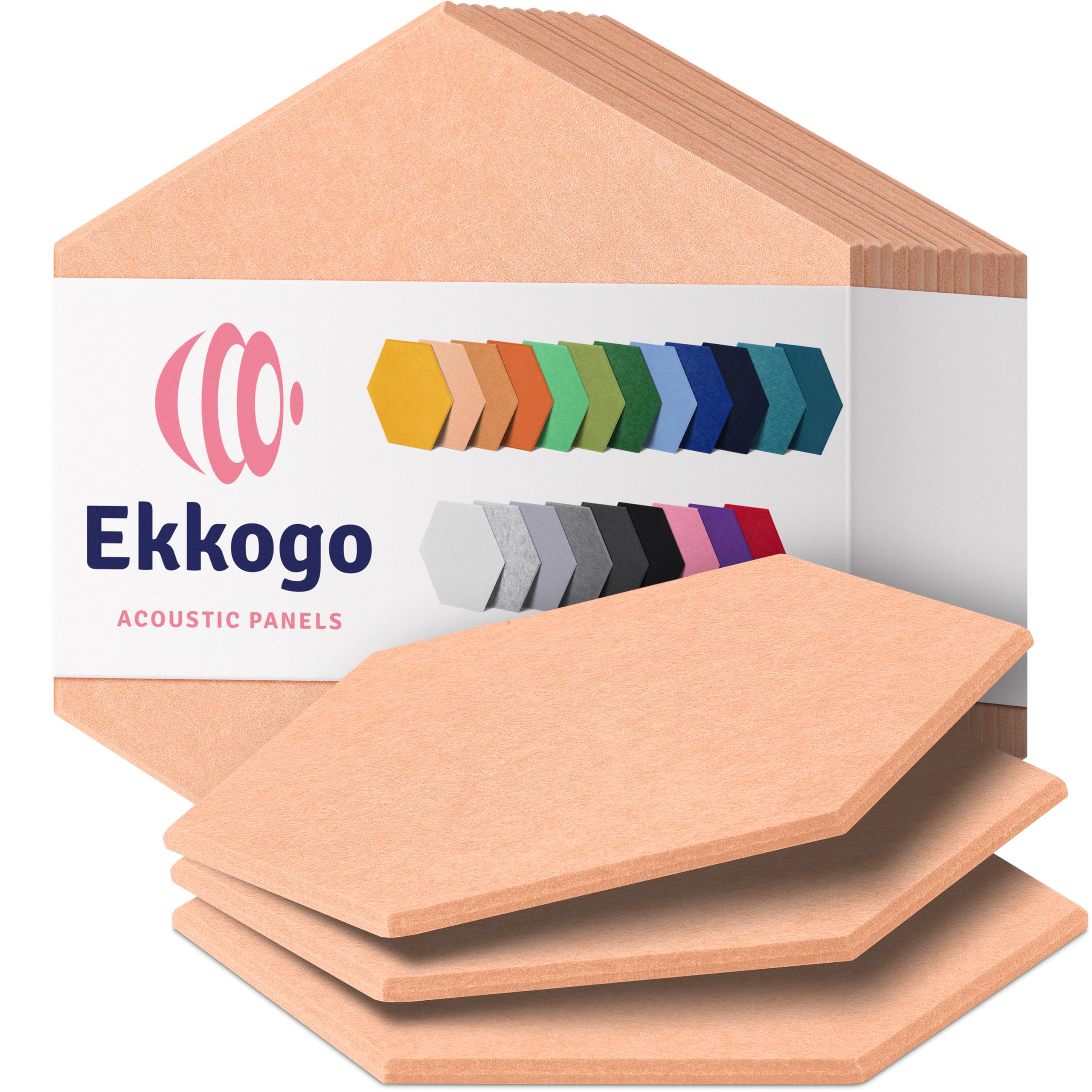 Acoustic Panels 12-Pack Soundproof Wall Panels 14"X12.1"X0.4" Sound Panels High Density Sound Dampening Panels - [Peach Beige Hexagon]