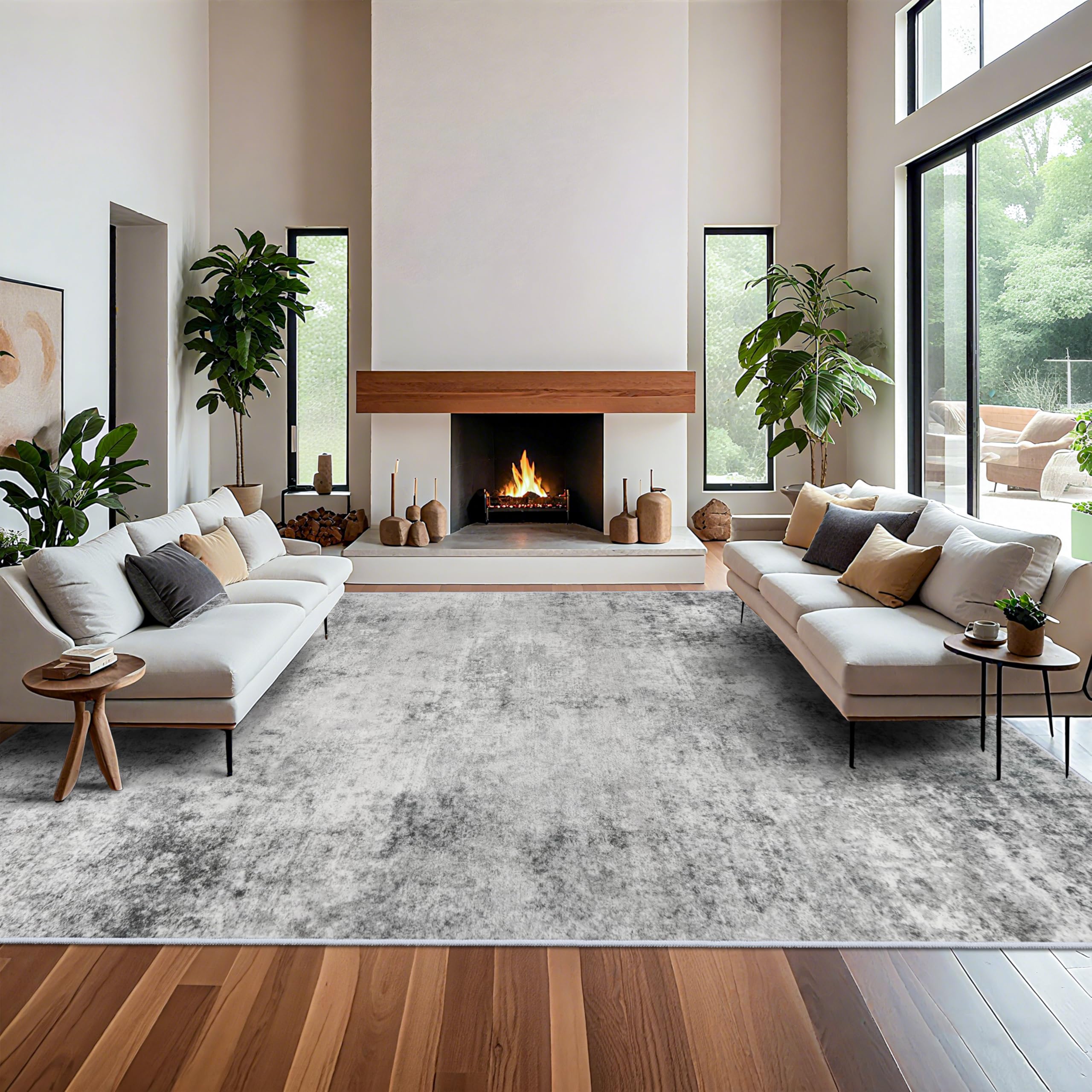 Photo 1 of RUUGME Washable 12x15 Area Rug - Large Abstract Rugs for Living Room Low Pile Stain Resistant Indoor Carpet for Bedroom Dining Room Non Slip Rubber Backing Ultra Thin Soft Floor Decor Mat 12x15 Grey