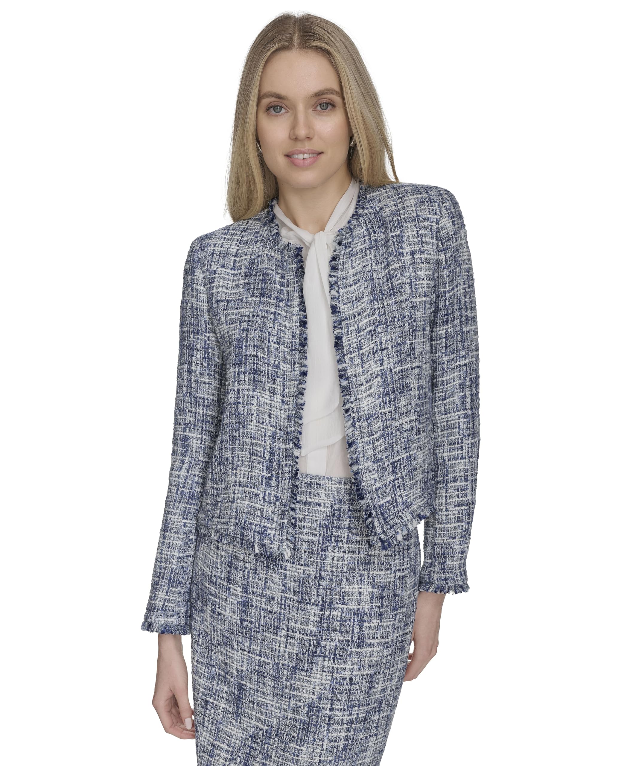 Calvin Klein Womens Open Front Tweed Suit Jacket