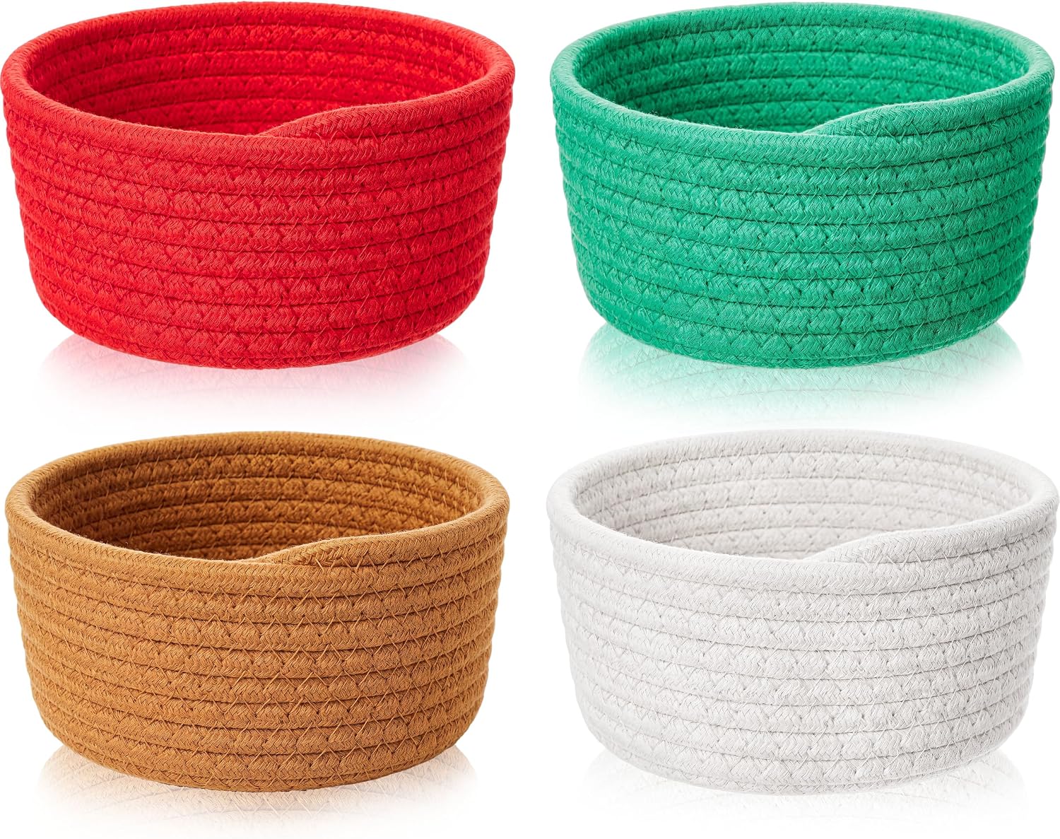 Boao 4 Pcs Woven Baskets Small Rope Storage Bin Small Basket Boho Tiny Round Storage Containers Mini Organizer for Shelves Closet Gift Basket Empty for Birthday Dog Toy Nursery Home Halloween(Macaron)