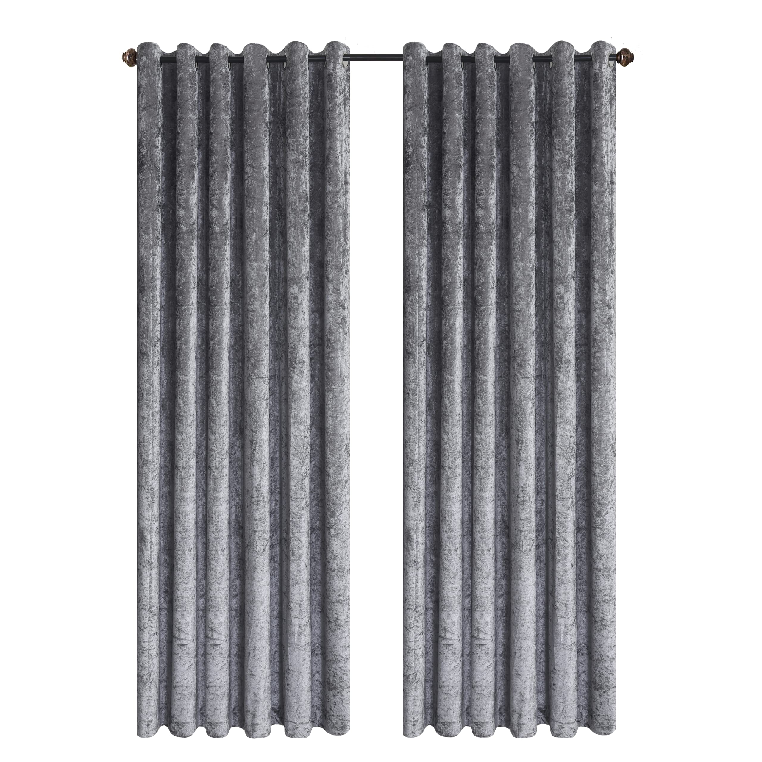 Hadi London Crushed Velvet Curtains for Bedroom Living Room Kitchens A pair of fully lined, beautifully made shades with an eyelet ring top velvet curtains. (SILVER, 46X54) โ image 1