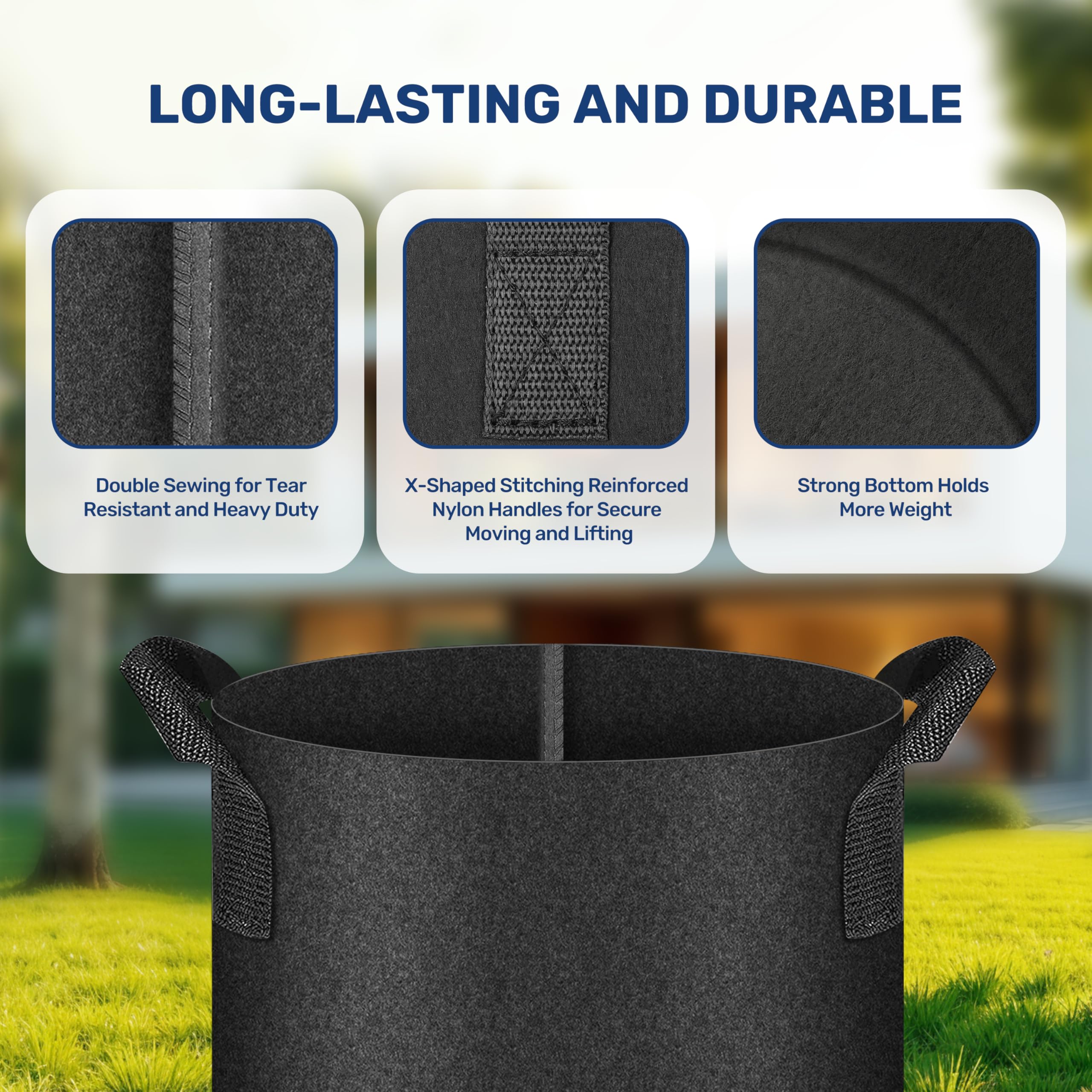 Simple Deluxe Con Asas, Bolsa no Tejida Gruesa Resistente con 6 Etiquetas para Plantas, 15 galones, 12 Unidades