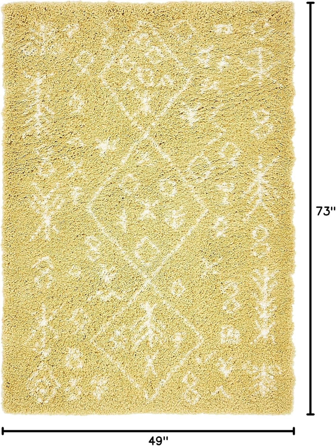 Unique Loom Rabat Shag Collection Modern Tribal Moroccan Inspired Plush & Soft Nomad Design Area Rug (4' 0 x 6' 0 Rectangular, Yellow/ Ivory)