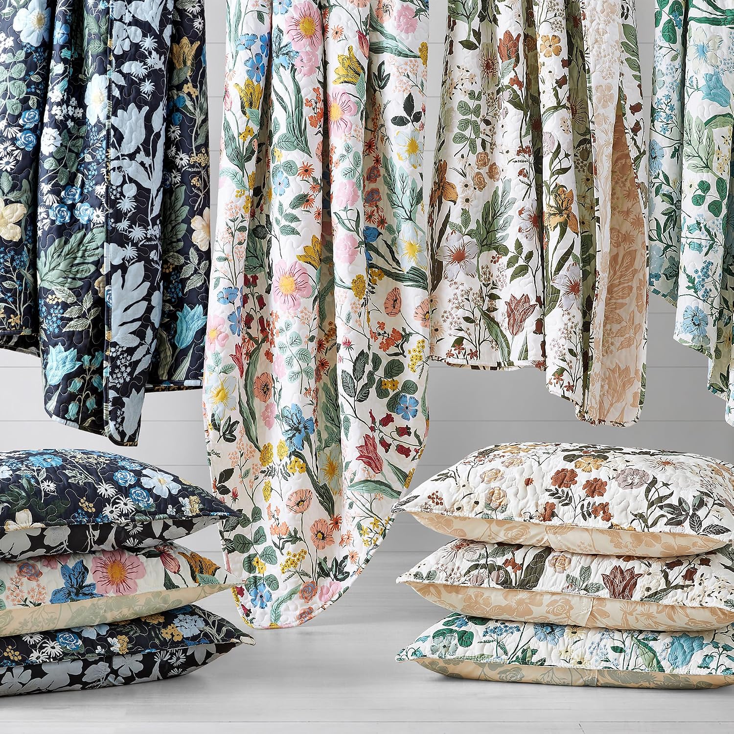 HORIMOTE HOME Blooming Floral Quilt Set King Size, Reversible Botanical Flower Bedspread Coverlet, Lightweight Soft Quilted Bedding Set for All Seasons