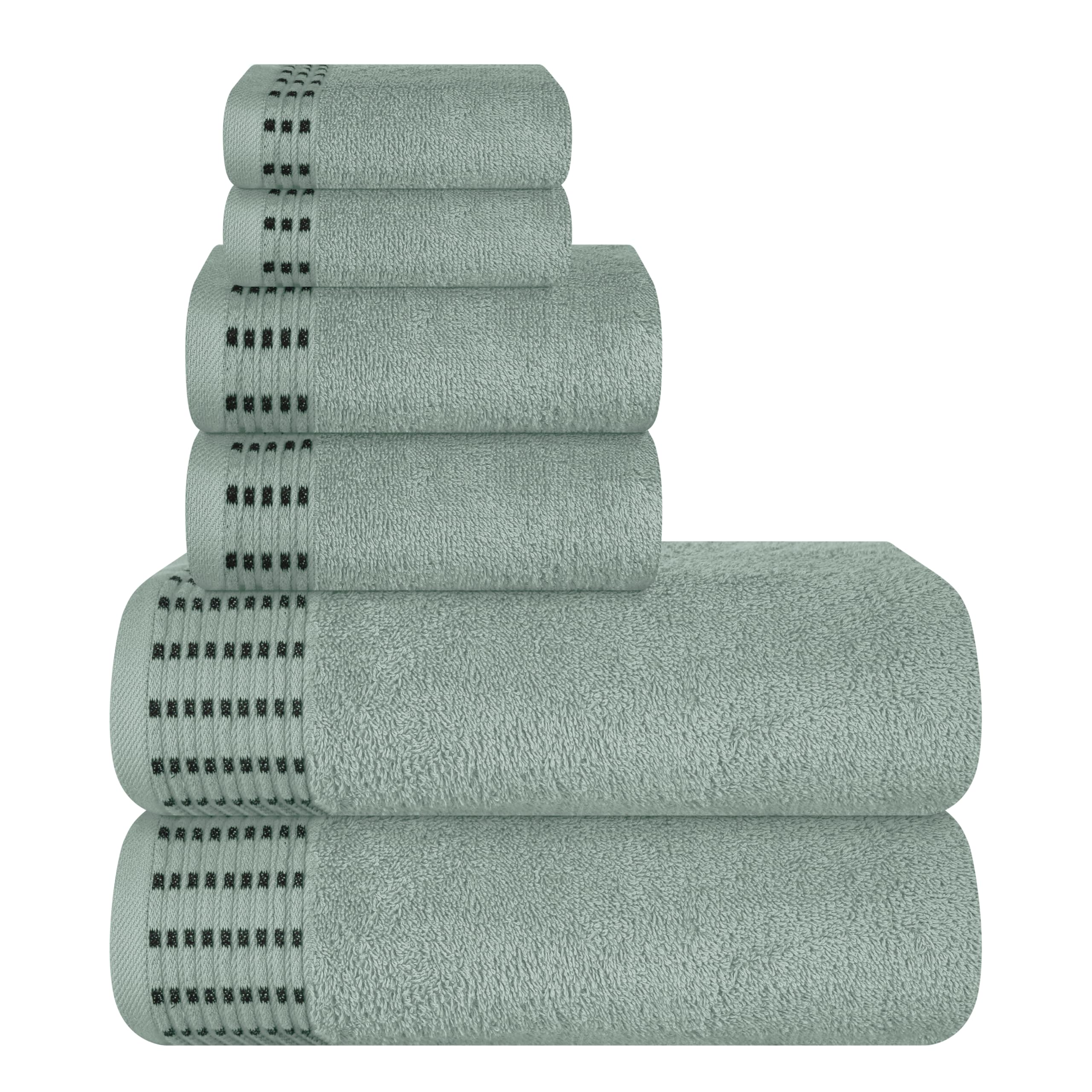MALLONI HOME Ultra Soft 6 Pack Cotton Towel Set, Includes 2 Oversized Bath Towels 70 x 140 cm, 2 Hand Towels 40 x 60 cm and 2 Washbeds 30 x 30 cm, Jade