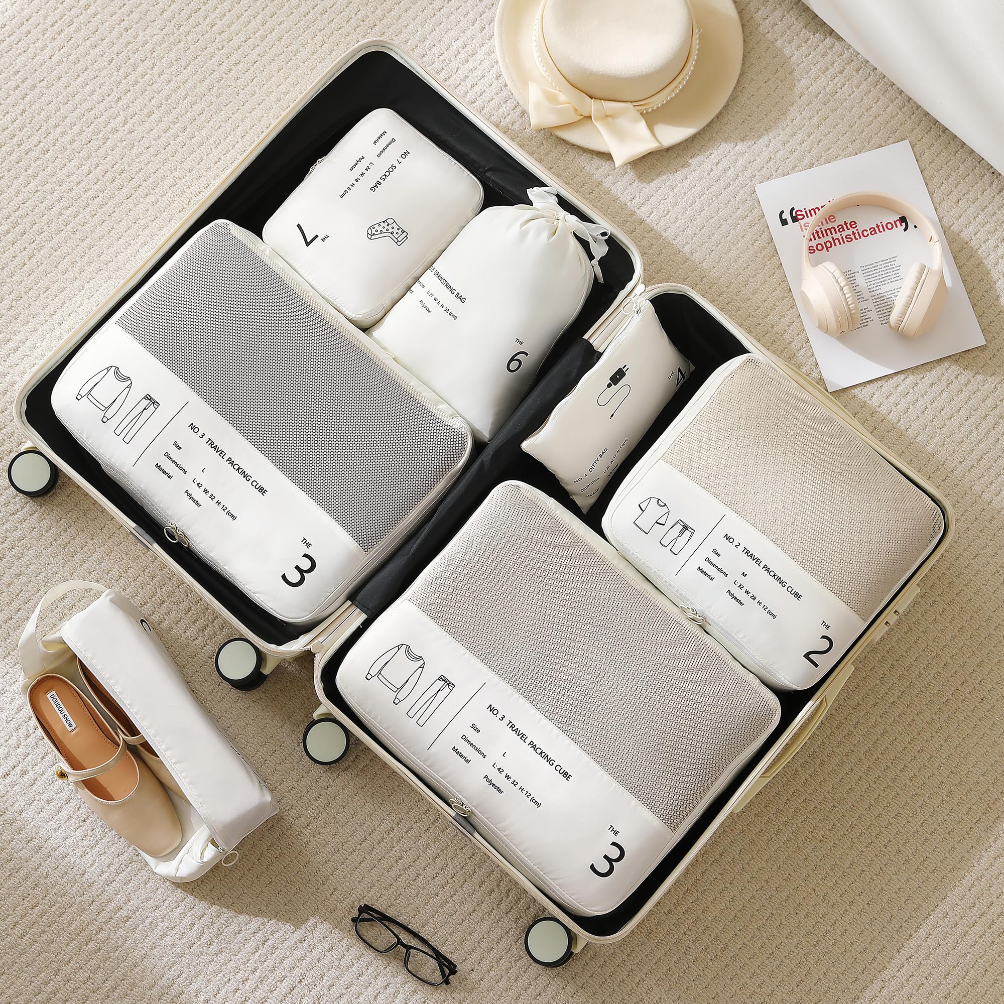 BOXJOY 7 Pcs Travel Organizer Pouch Set for Luggage Packing Cubes for Clothes Accessories Socks Toiletry Storage Bags for Men Women Baby Essentials Travel Kit for Suitcase Bags Polyester Organiser-picture-21