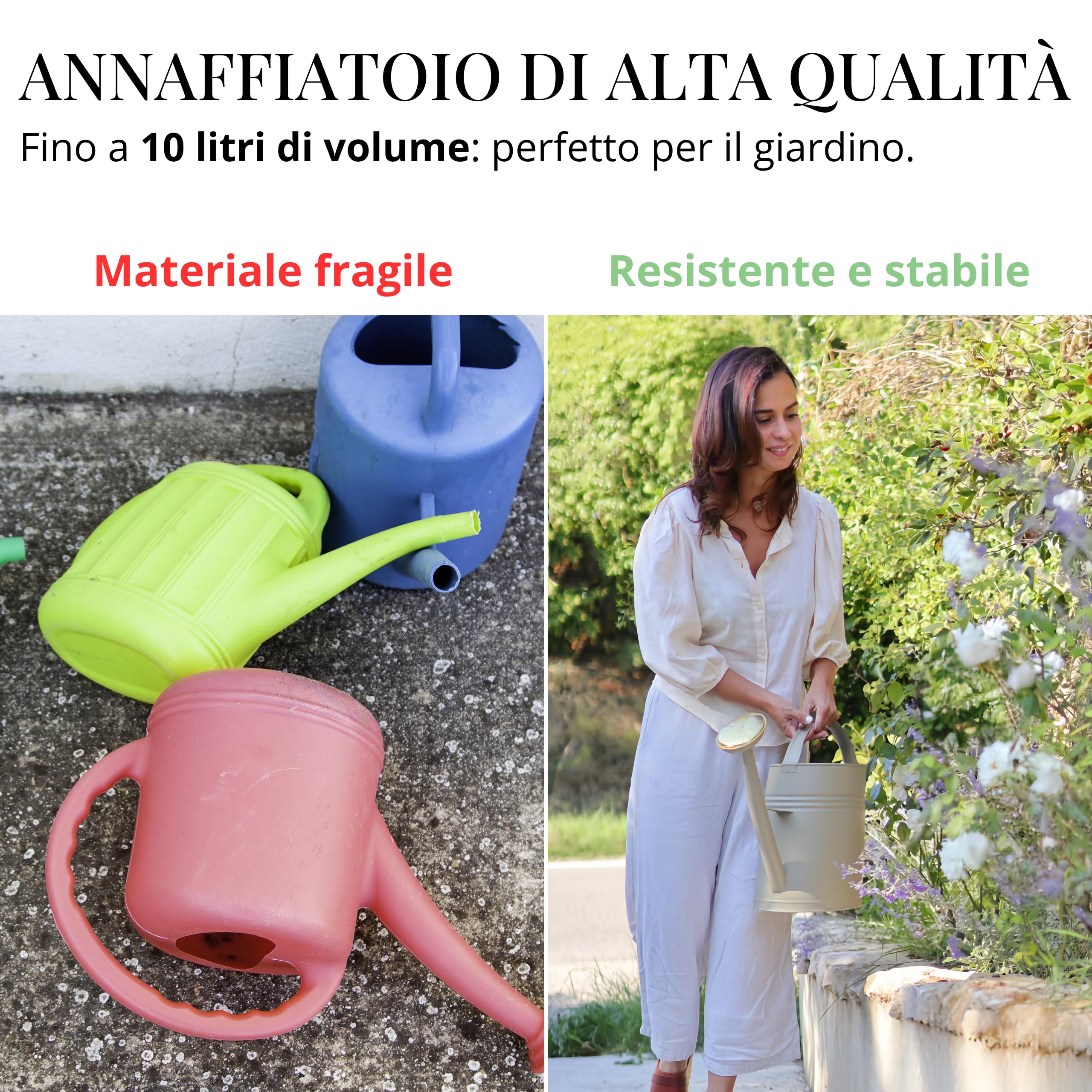 LIVLIG Annaffiatoio 10 Litri Metallo – Giardino Grande con Pomello Removibile in Ottone, Design Vintage, Verde