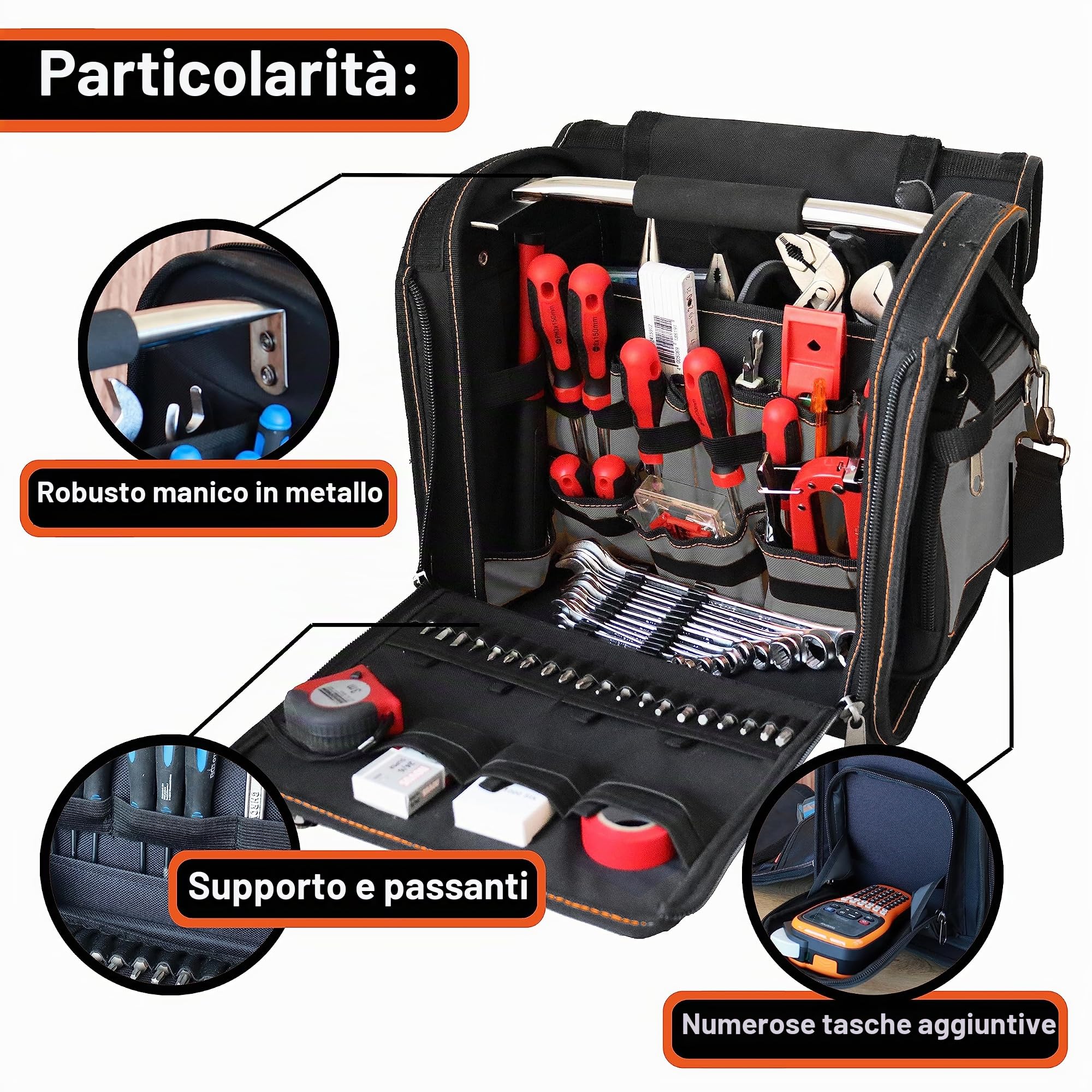 YPC Foreman – Borsa porta attrezzi XL, grigio-nero, 37x36x27cm, capacità di carico 20 kg