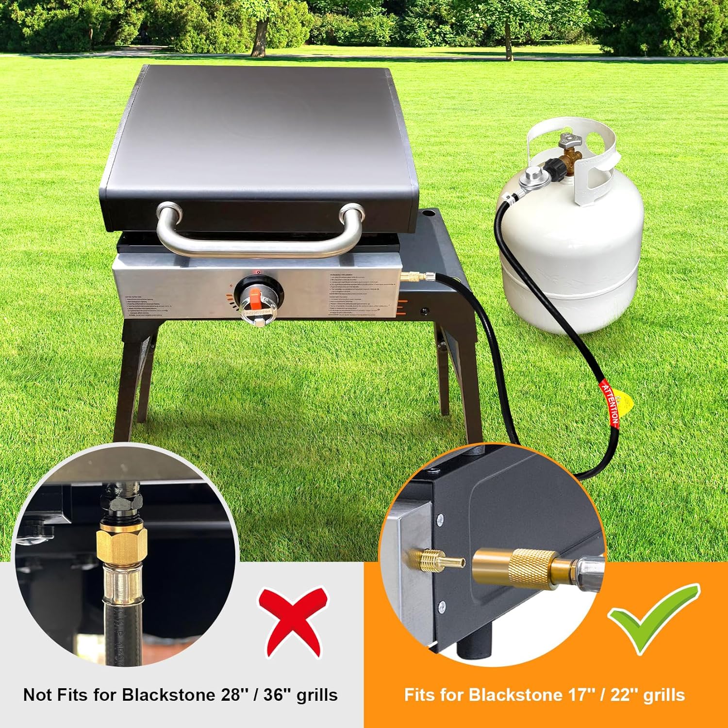 GasSaf 6FT Propane Regulator Hose with Adapter for Blackstone 17/22-inch Table Top Griddles, Replacement Parts Connect to 5-40 lb Propane Tank