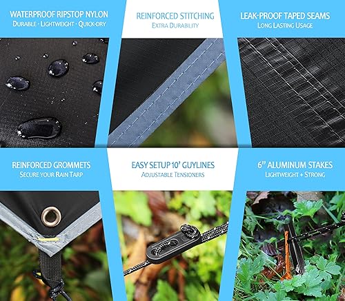 Miniatura 3 de Hamaca impermeable 12 x 9 pies  Lona portátil grande para acampar  Funda de nailon Ripstop ligera de primera calidad  Instalación rápida +
