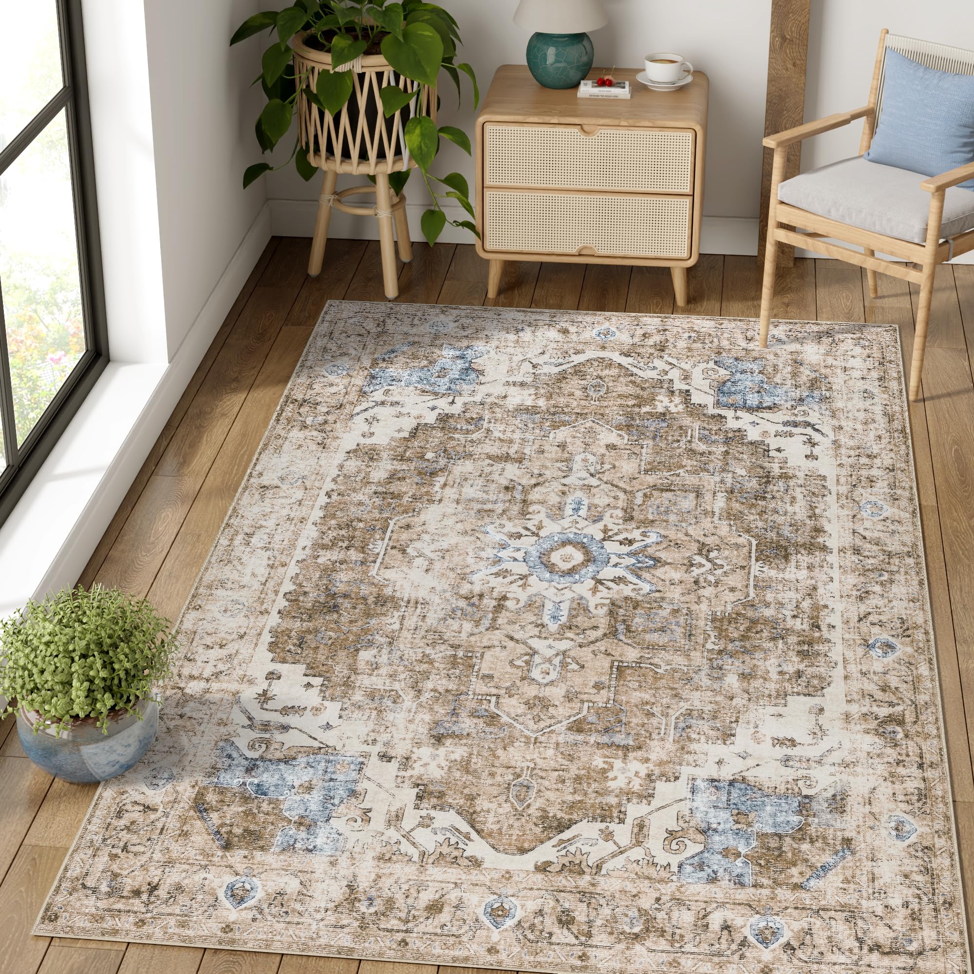 TOPICK Rug 120x180cm Washable Soft Vintage Brick Red Rug Non Slip Lightweight Carept for Living Room Bedroom Dining Room
