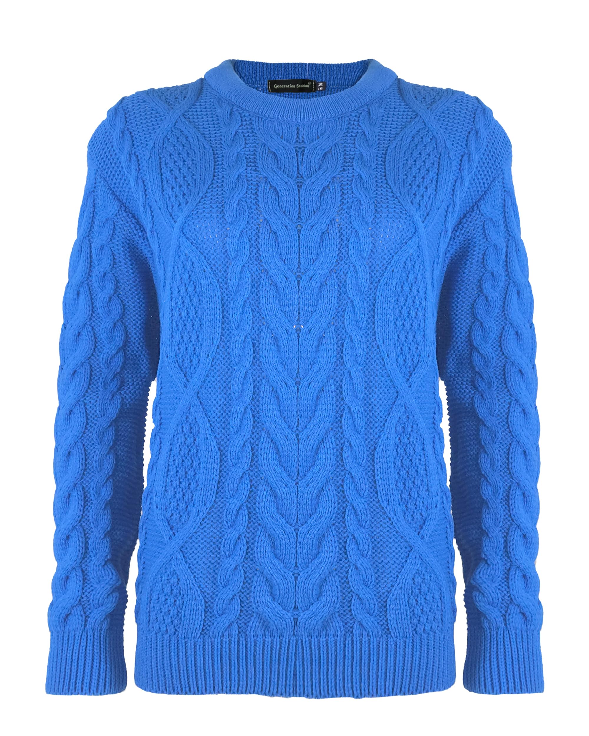 Generation Fashion New Women Ladies Knitted Long Sleeve Warm Chunky Sweater Formal Everyday Casual Cable Jumper Tops Pullover [Royal Blue,LXL]