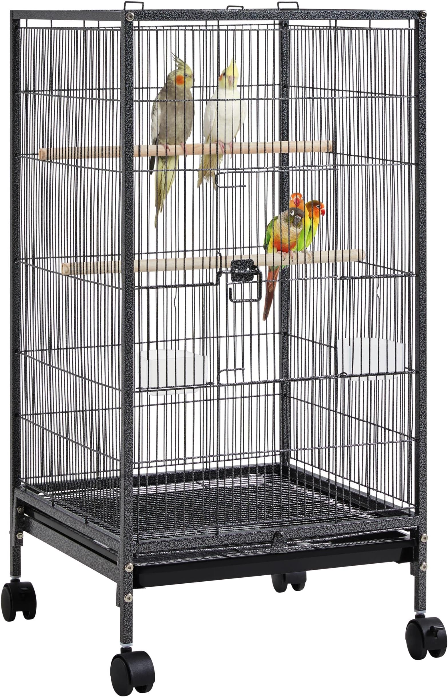 40 Inch Wrought Iron Bird Cage Open-Top Parrot Cage with Rolling Stand for Parakeets Cockatiels Budgies Parrotlets Lovebirds Canary Small-Sized Birds Parrots