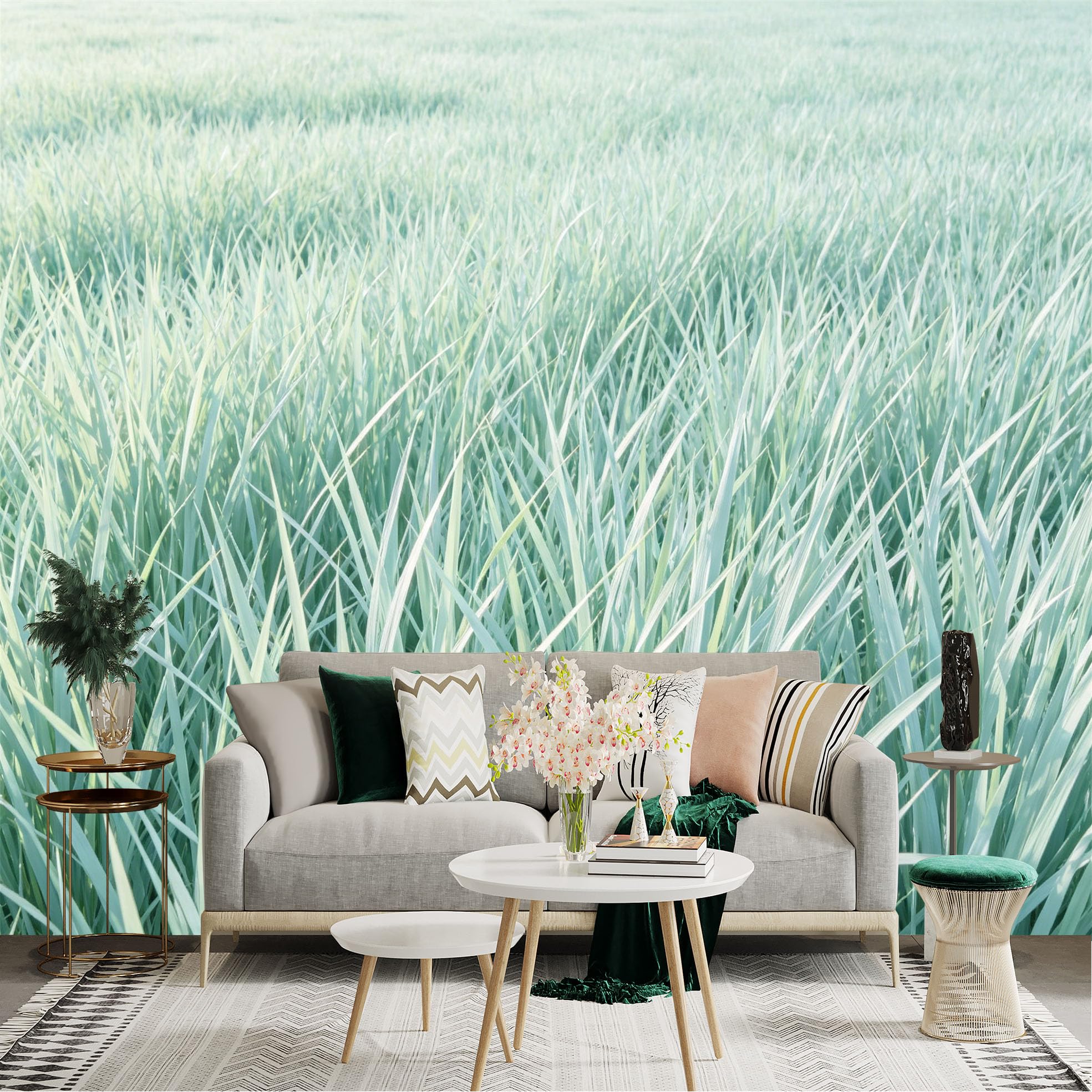 Lnzczhyre Dbh260521930 Custom Size Wall Sticker Mural， Soft Toned Field Of Plants， Dreamy Meadow Scenery， Serene Botanical Nature View， For Wall Decoration， Peelandstick Wall Decals.