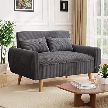 JAMFLY 47 Small Loveseat Sofa, 2 Seat Compact Couch with Tapered Legs, Dark Grey Upholstered Furniture, Solid Wood Frame, Comfy Foam Cushion, Easy Assembly for Small Spaces