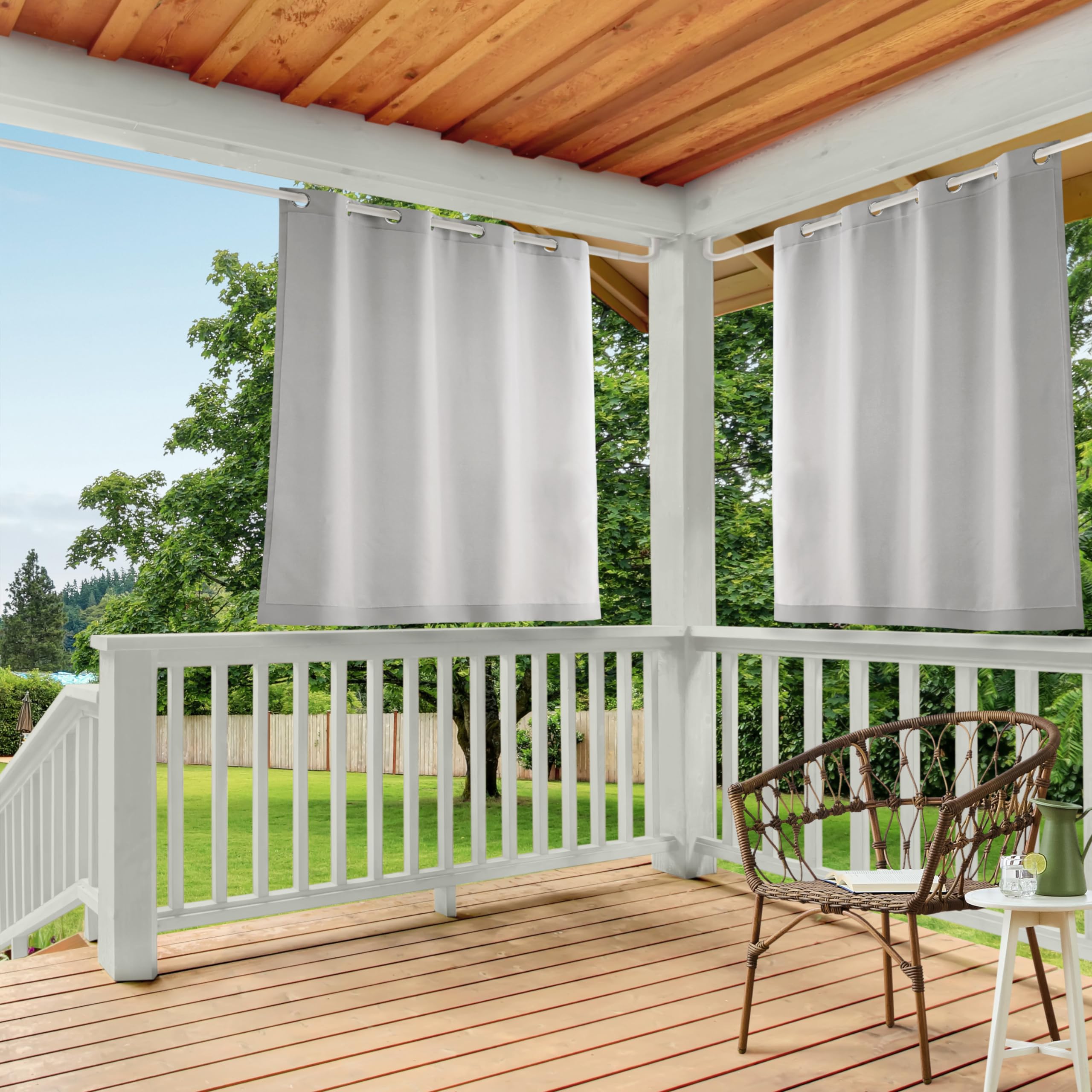 TOWN & COUNTRY BASICS Exclusive Home Cabana Solid Indoor/Outdoor Light Filtering Privacy Grommet Top Curtain Panel Pair, 54''x63'', Cloud Grey