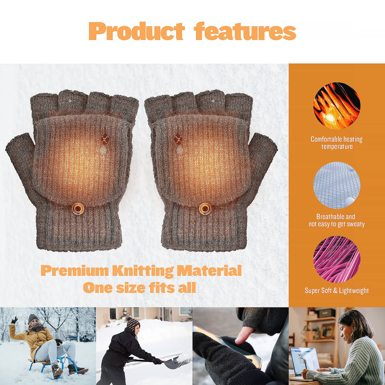 Gants Chauffants USB, Gants Chauffants D'hiver Chauds Pour écran