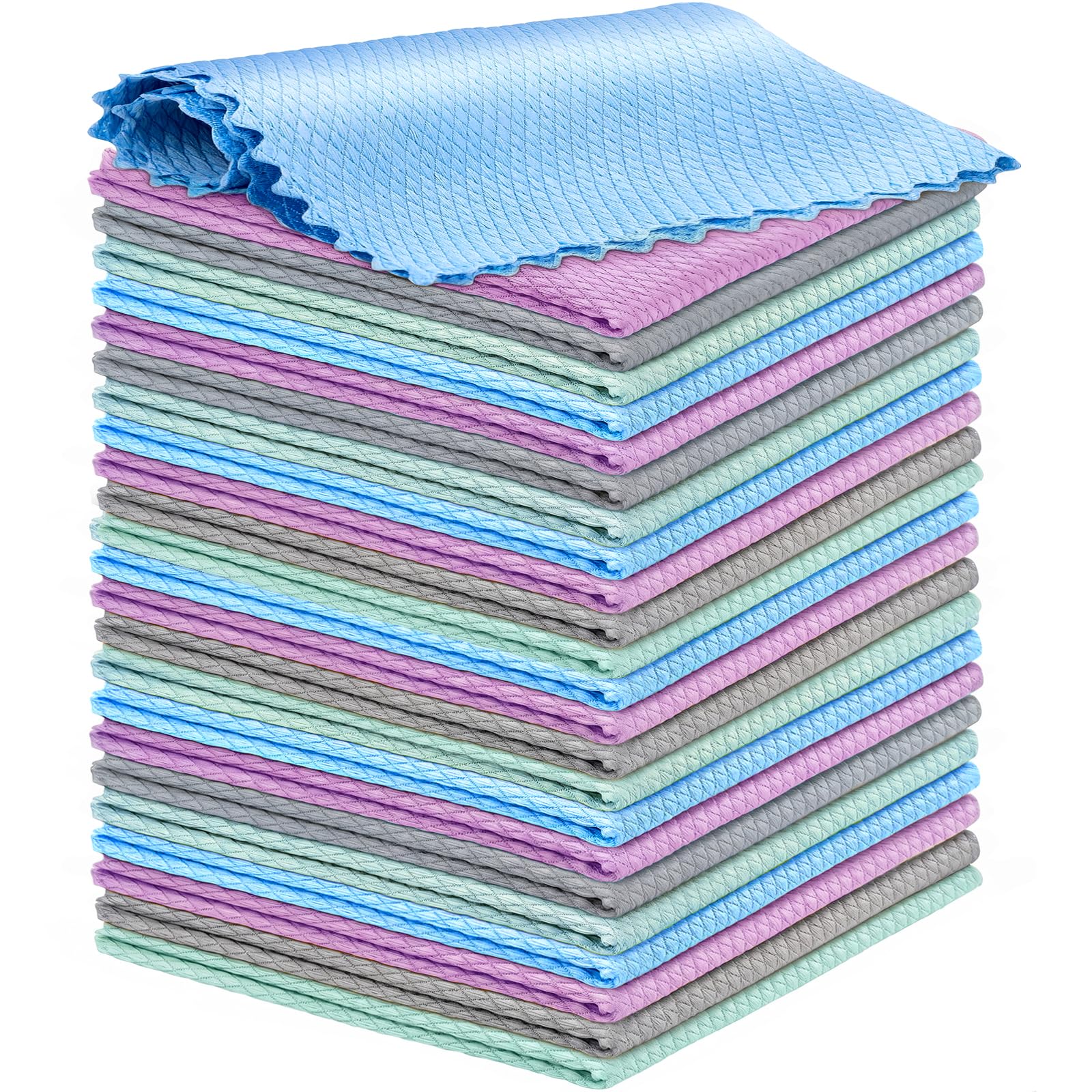 Niveaya 24 Pcs Fish Scale Streak Free Miracle Cleaning Cloth Easy Clean Nanoscale, Microfiber Window Mirror Glass Cleaning Cloth, Lint Free Cloth Wine Glass Polishing Towel, Reusable