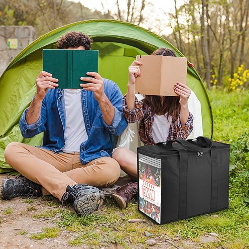 Miniatura 6 de Bolsa de almacenamiento para cómics, 600D plegable para cómics de 160-180 cómics, soporte para caja de cómics con asas de transporte y ventana