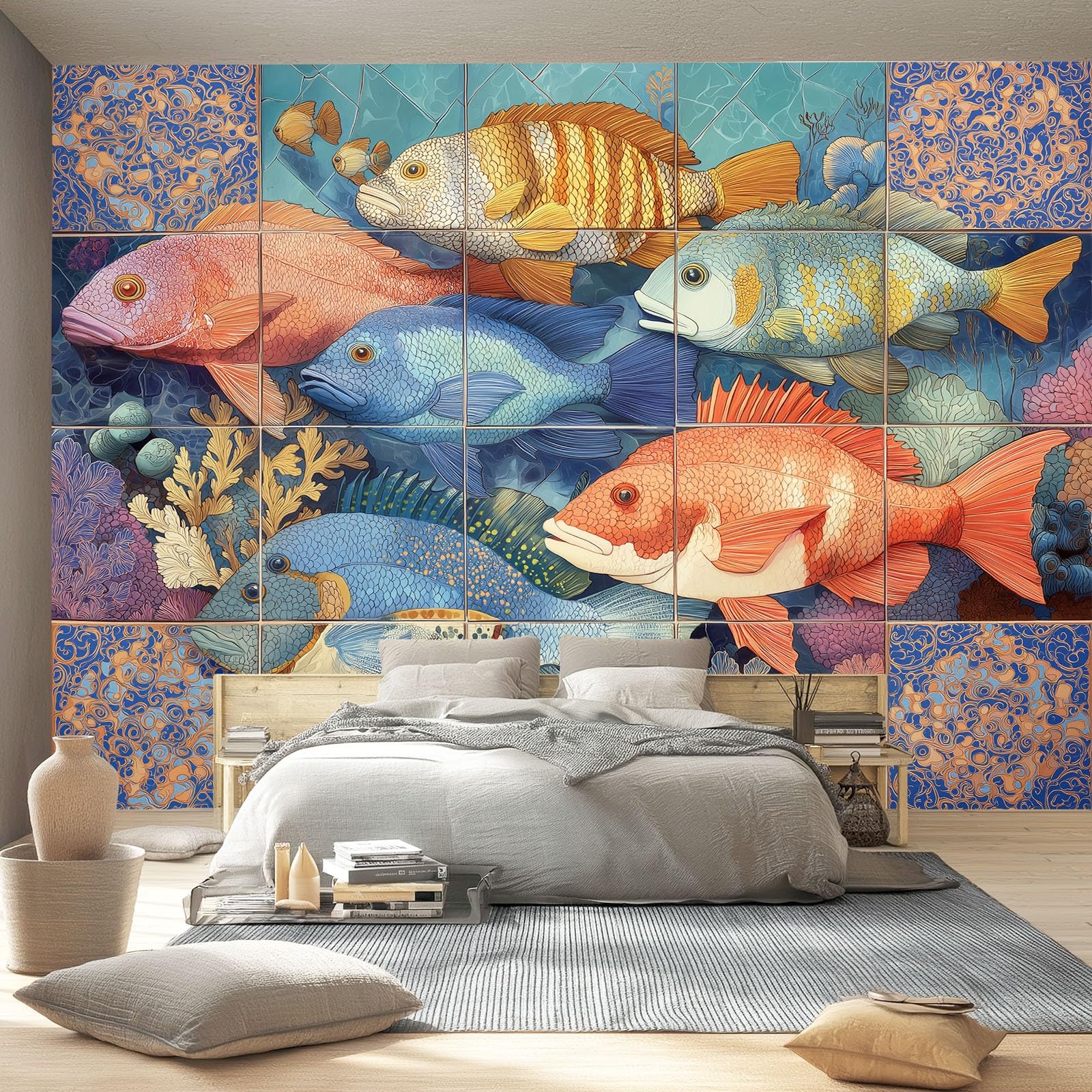 Tapeta z włókniny 350 x 256 cm, rafa koralowa, dekoracja ścienna do głównej sypialni i salonu, kolorowa