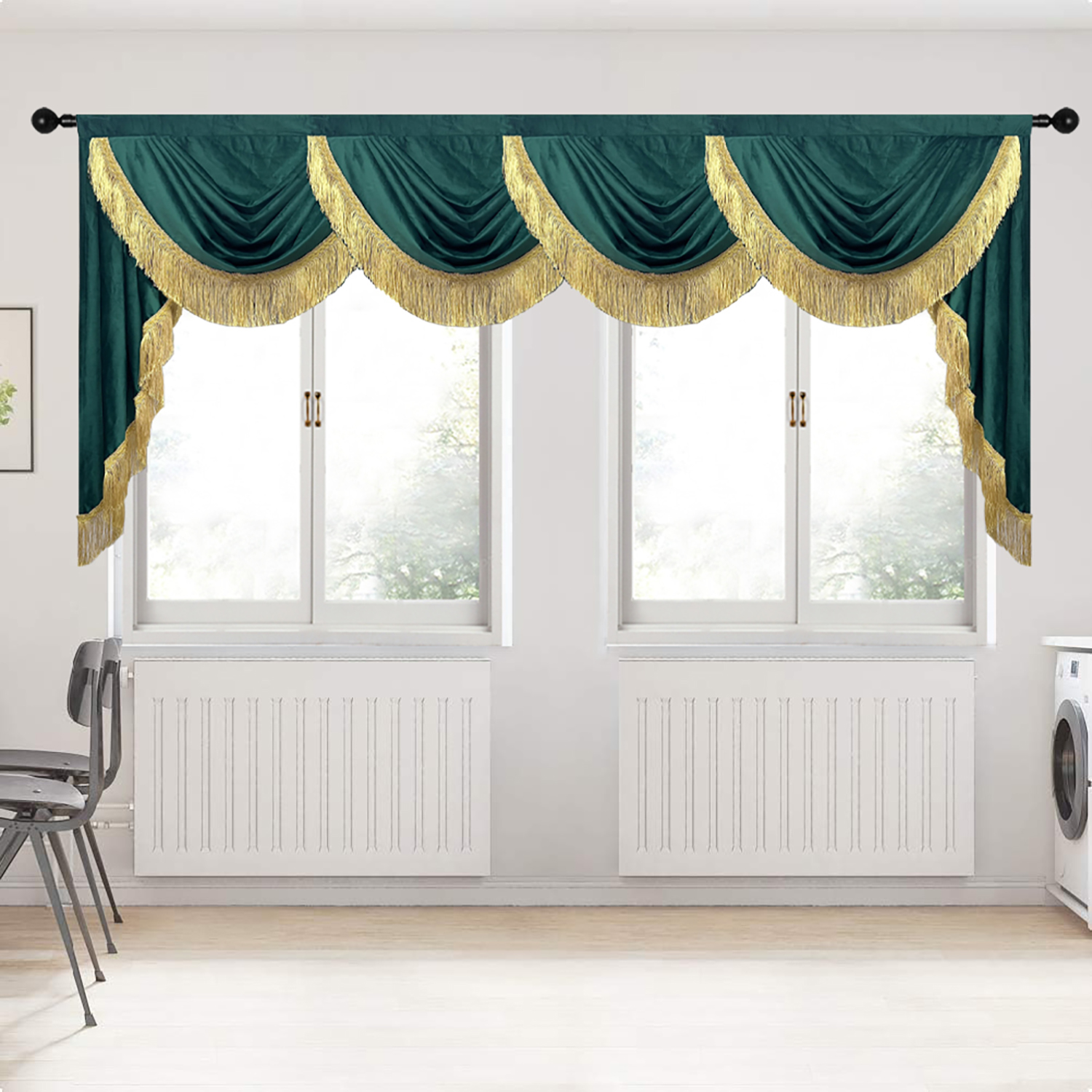 Amazon.com: Emerald Green Velvet Waterfall Curtain Valance
