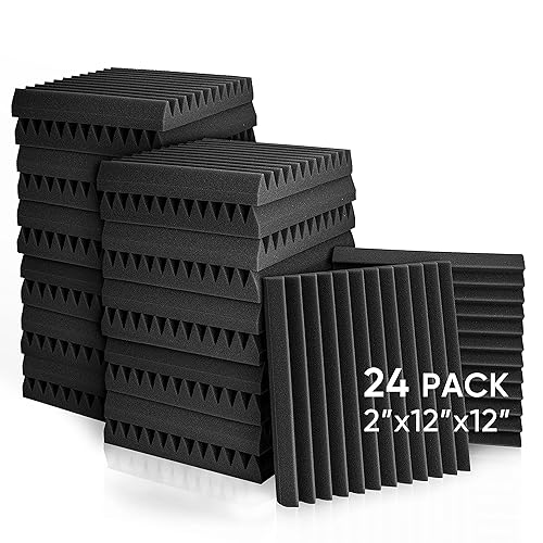 Acoustic Panels, 2" X 12" X 12" Acoustic Foam Panels, Studio Wedge Tiles, Sound Panels wedges Soundproof Sound Insulation Absorbing (24 Pack, Black) - 24 Pack - Black