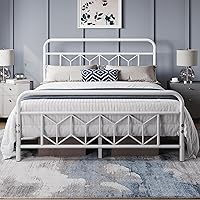 Vista 12 de Yaheetech Armazón de Cama de Plataforma Metálica Base de Colchón con Cabecero/Pie de Cama con Patrón de Diamante/Soporte de Listones de Acero