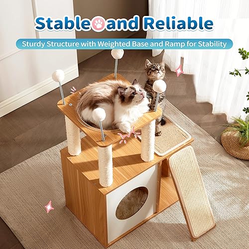 Miniatura 3 de Made4Pets - Árbol para gatos de interior, moderna torre alta para gatos grandes, gatitos, muebles de escalada de condominio de madera, resistente,