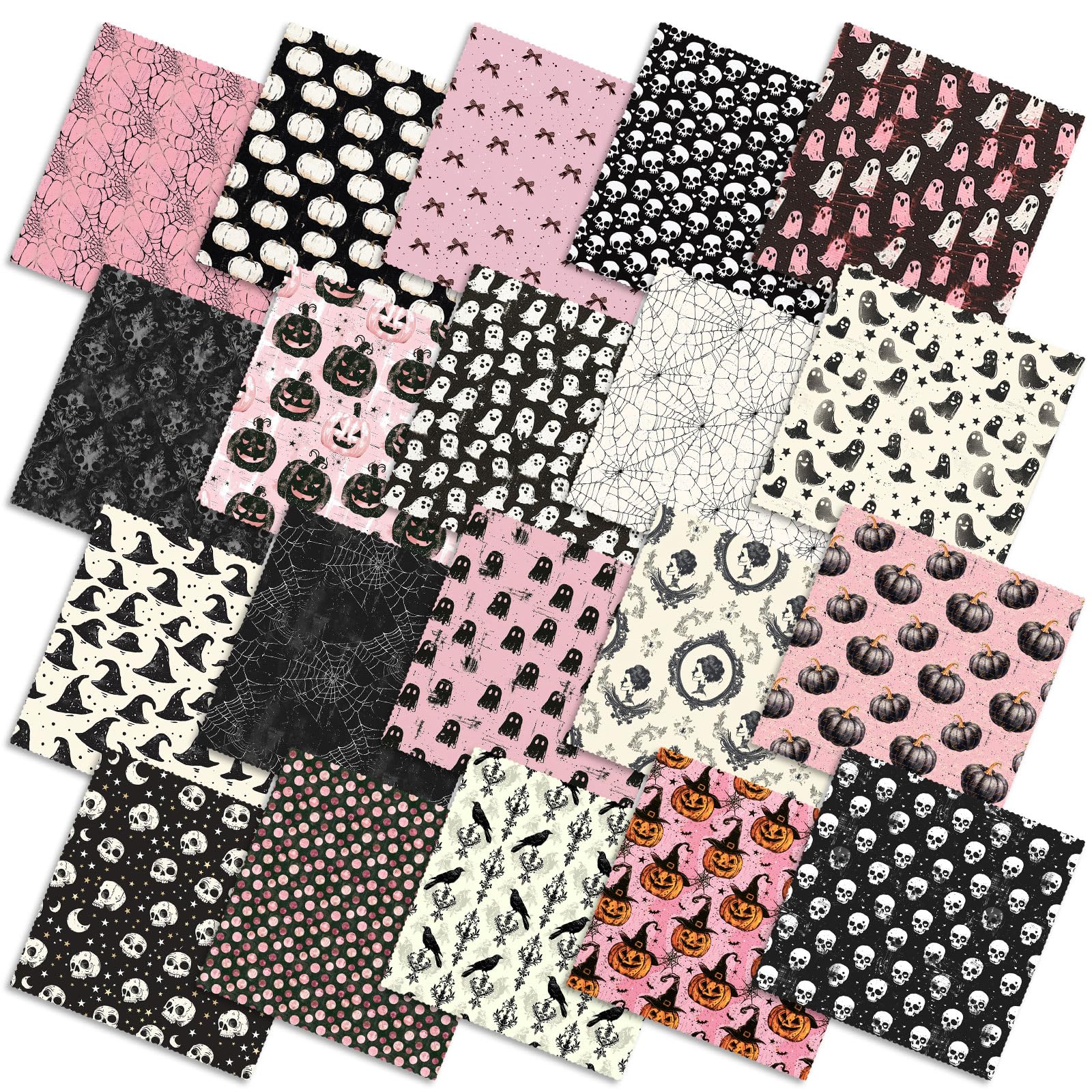 Ganeen 60 Pcs 10 x 10 Inch Pink Gothic Halloween Quilting Fabric Squares