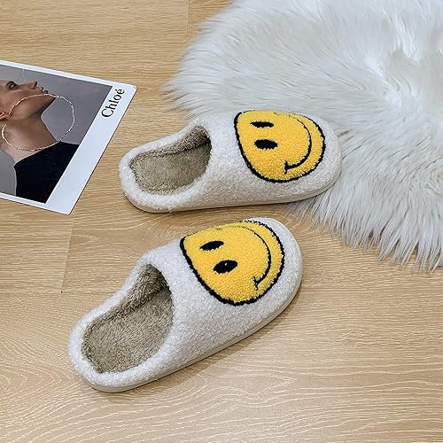 Miniatura 4 de PLMOKN Pantuflas para mujeres de interior y exterior, puntera abierta, mullidas, bonitas, con cara sonriente