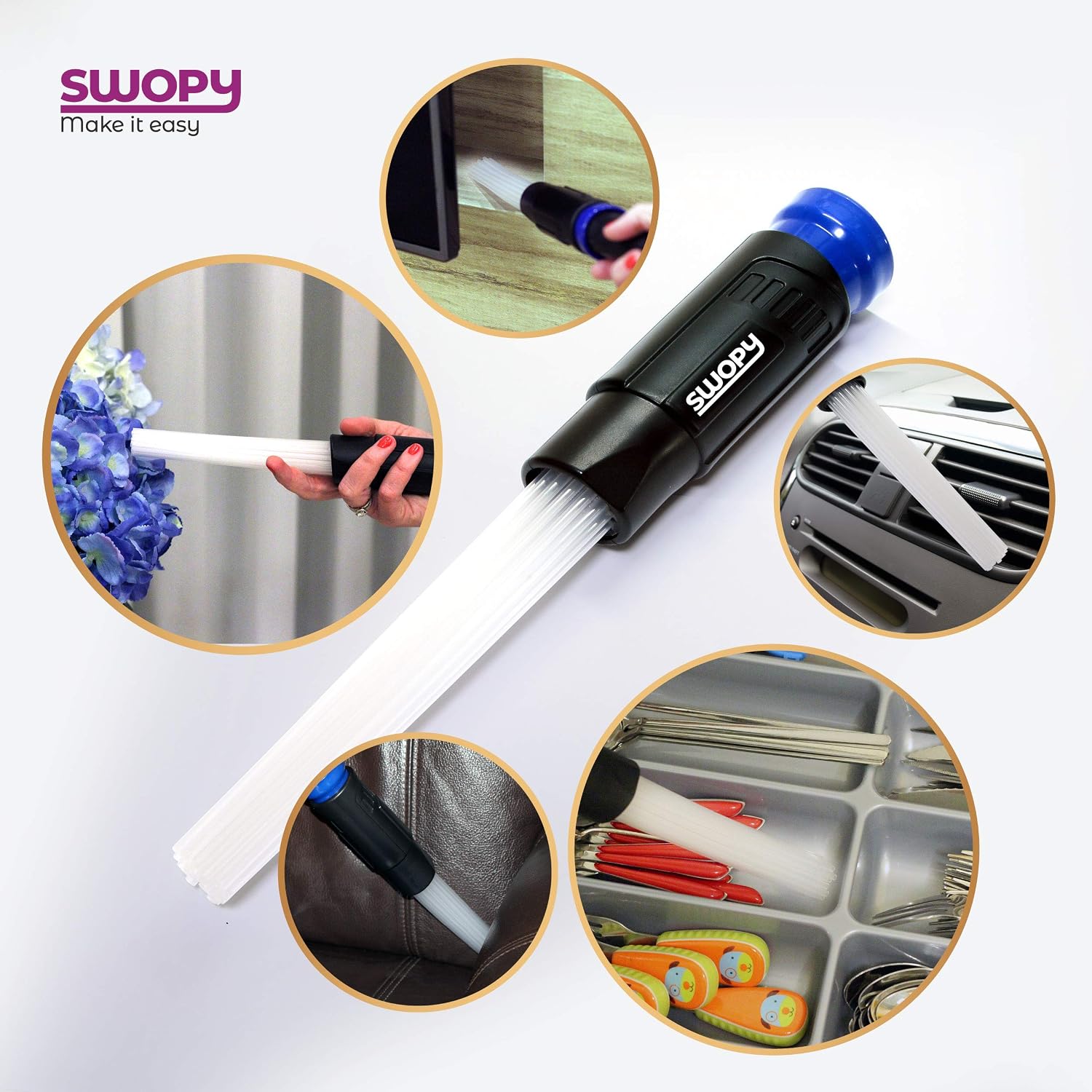 Skyline Gadgets Universal Vacuum Attachment Tool, Tiny Tubes Cleaner, Dusty Brush, Flexible Suction, Dirt Sweeper, Dust Cleaning Great for Car/Pets/Keyboards/Air Vent/Drawers Dust Daddy (for Dyson)