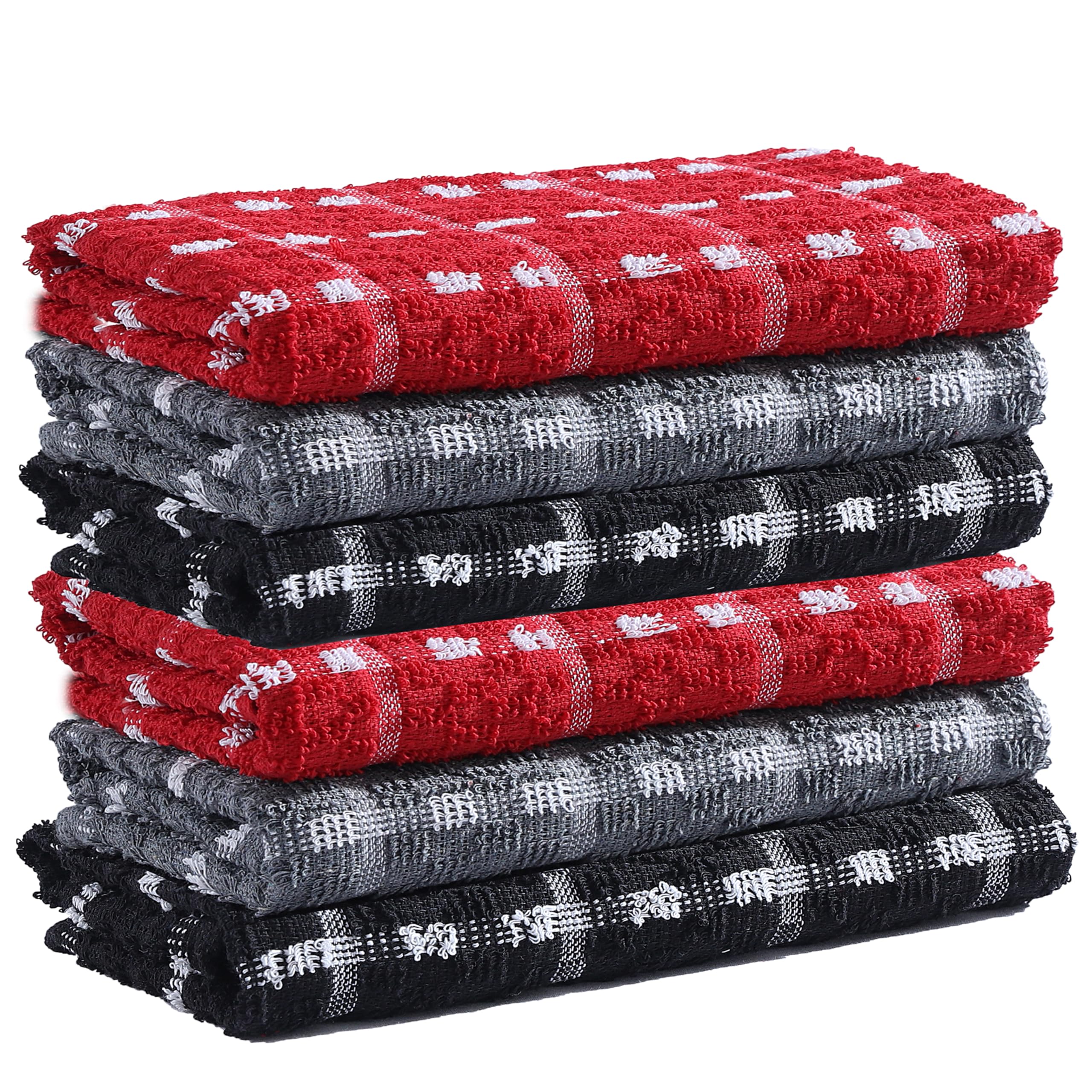 Olivia Rocco 6 Pack Mono Check Tea Towels 100% Soft Cotton Kitchen Dish Bar Towel Super Absorbent Quick Drying Cloths- 6 PK