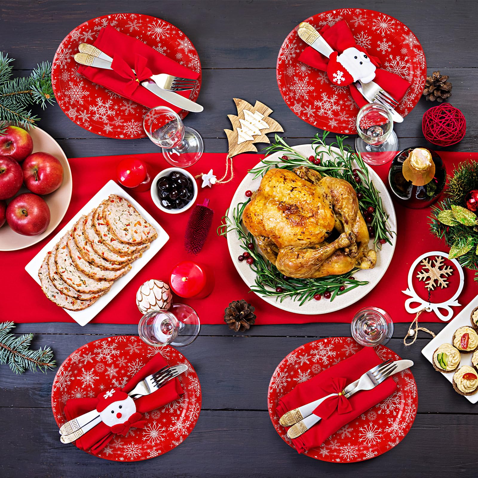 Einweg-Pappteller für Weihnachten, oval, 25,4 x 31,8 cm, groß, für Dinner-Partys, Urlaub, Pappteller für Weihnachten, Party, Geschirr, Tisch (Schneeflocke)