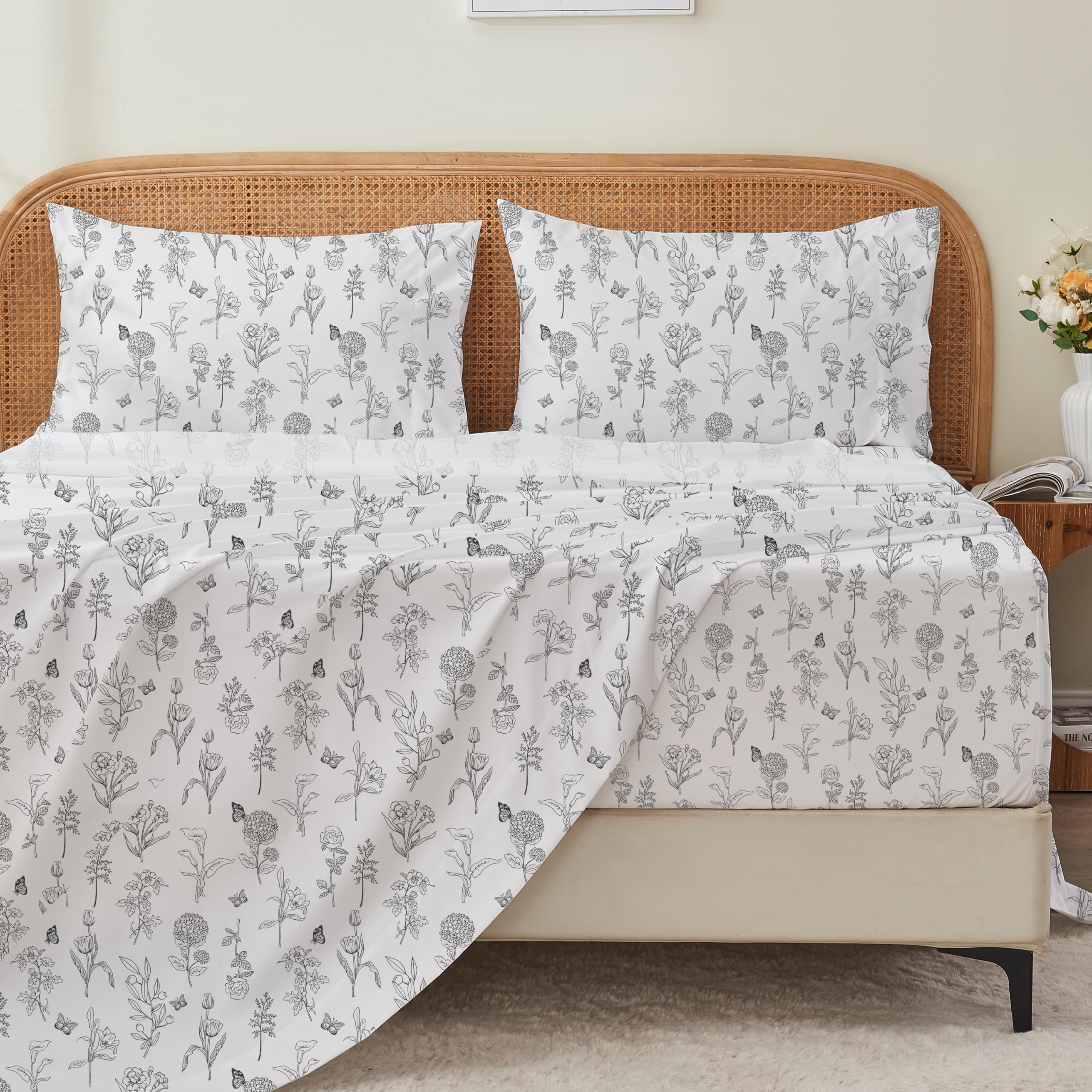 Cal King Bed Sheet Set - 4-Piece Extra Cal King Deep Pocket Sheets Set Fits Mattress up to