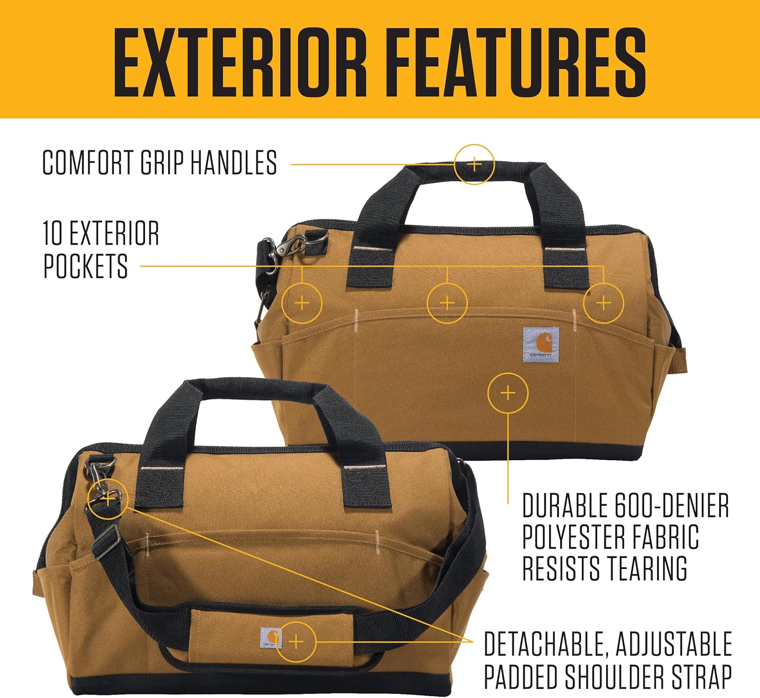 Carhartt Onsite Tool Bag, Durable Water-Resistant, Tool Storage Bag, Midweight, 16-Inch 17 Pocket, Carhartt Brown - Image 2