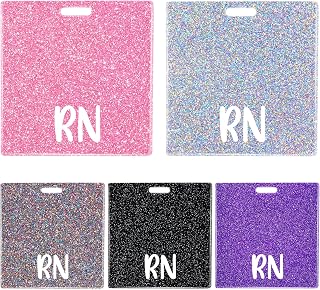 5 PCS RN Badge Buddy Card Holder - Nurse Nursing Accessories Registered Nurse Glitter Pink Black Colors Purple Sliver Horizontal ID Name Identification Tags for Hospital Medical Student Work