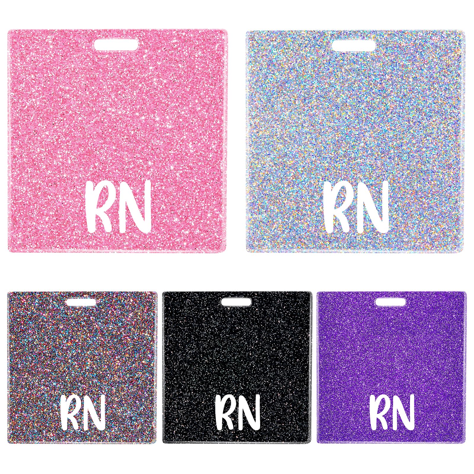 Toykee 5 PCS RN Badge Buddy Card Holder - Nurse Nursing Accessories Registered Nurse Glitter Pink Black Colors Purple Sliver Horizontal ID Name