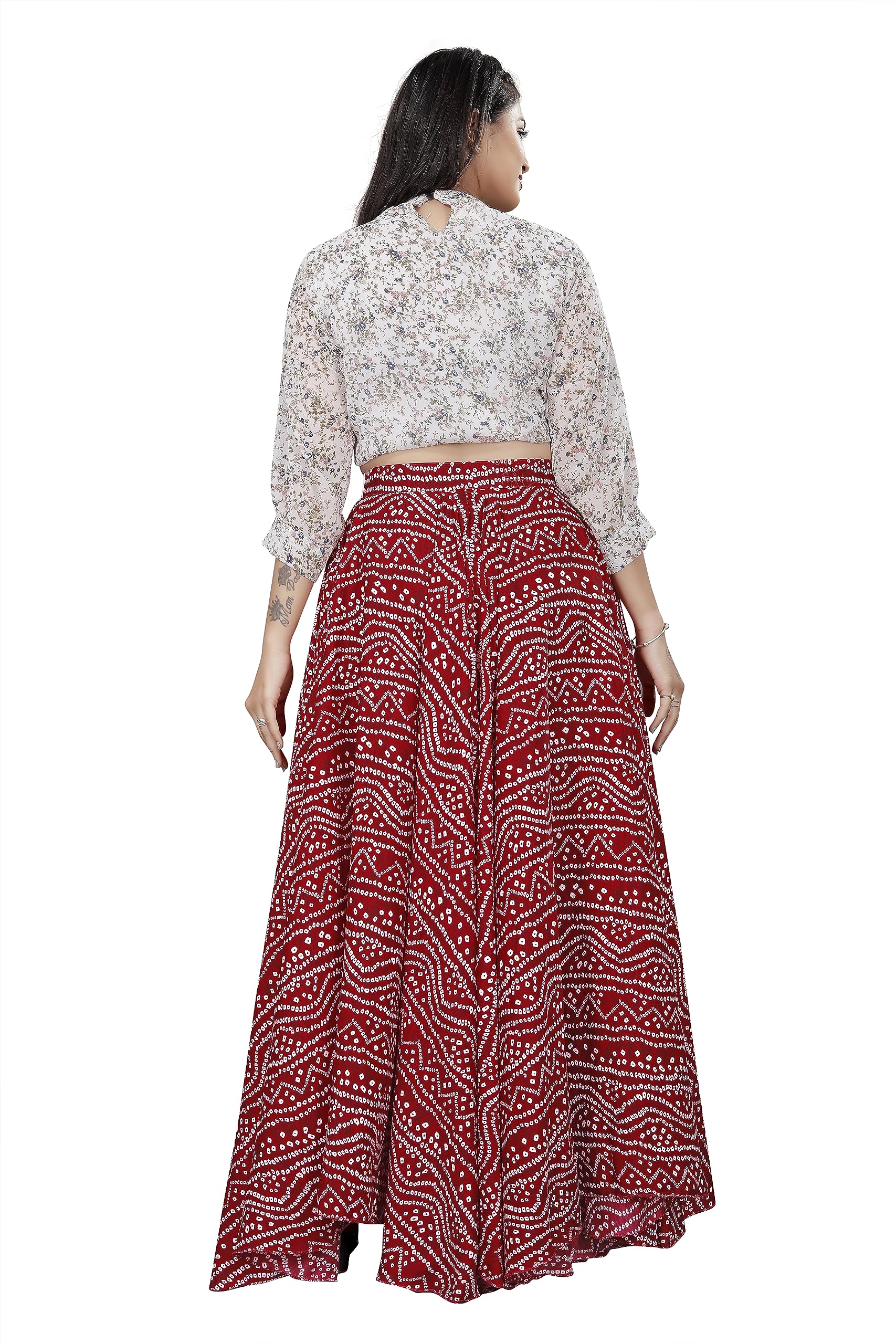 JYESHTA Women's American Crepe Blooming Flared Long for Traditional Stitched A-line Flare Skirt for Girls with 12 Meter Flare 40inch Height (36, Red Printed) - Image 5 thumbnail