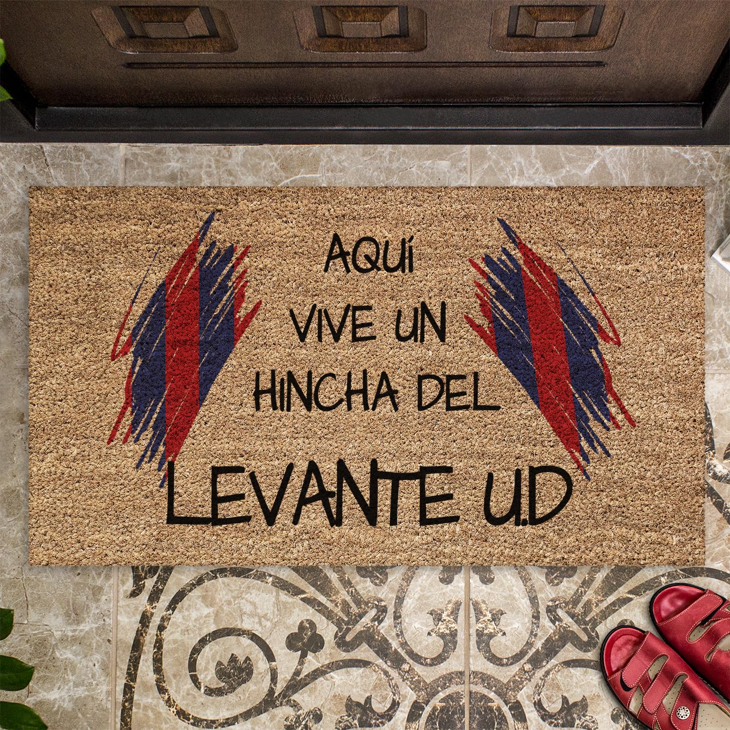 Felpudo Levante UD | Felpudo Original y Divertido para Aficionados al Fútbol | Alfombra de Entrada Antideslizante para Casa | Decoración de Hogar para Hinchas Granotas con Estilo