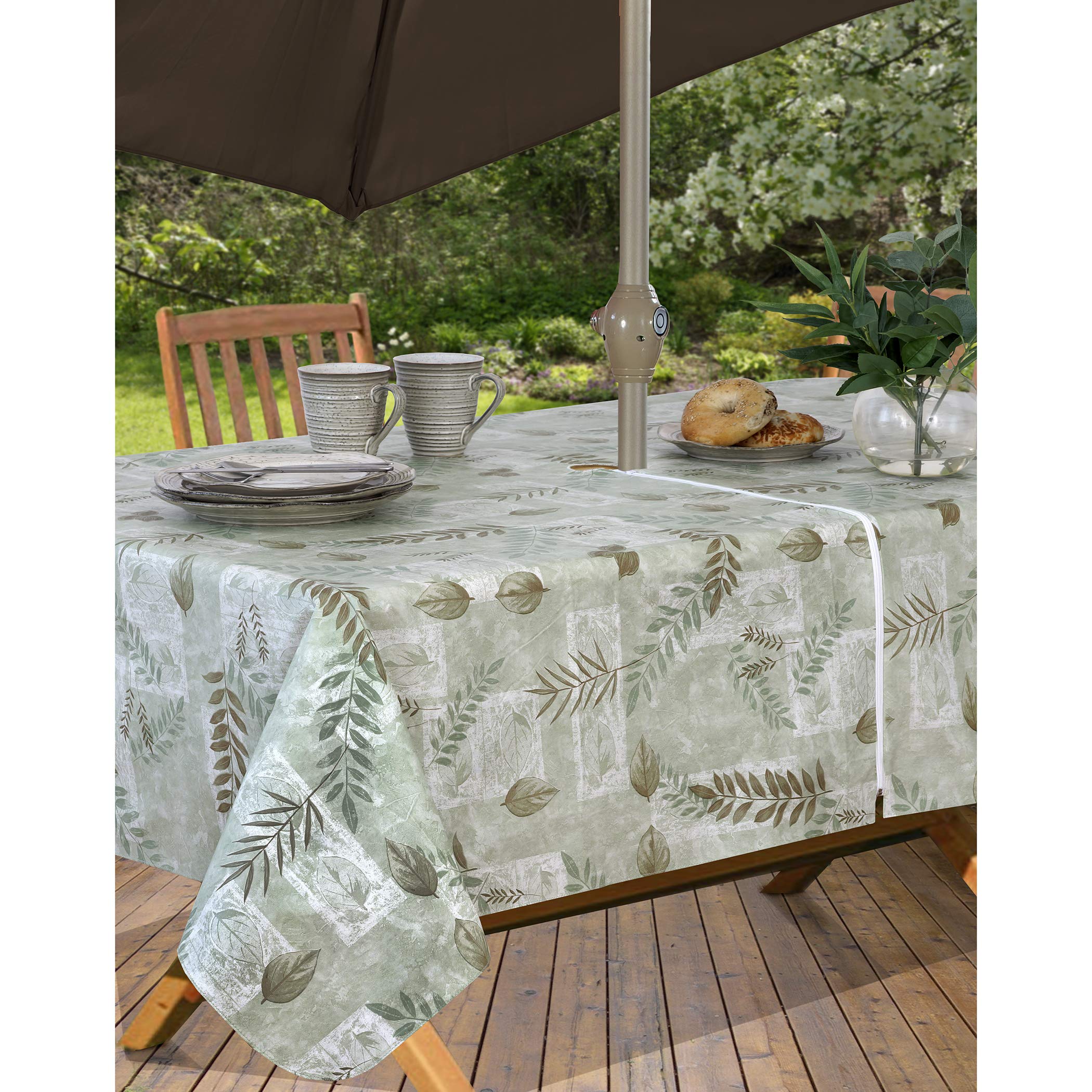 EVERYDAY LUXURIES Boxed Fern Flannel Backed Vinyl Tablecloth Indoor