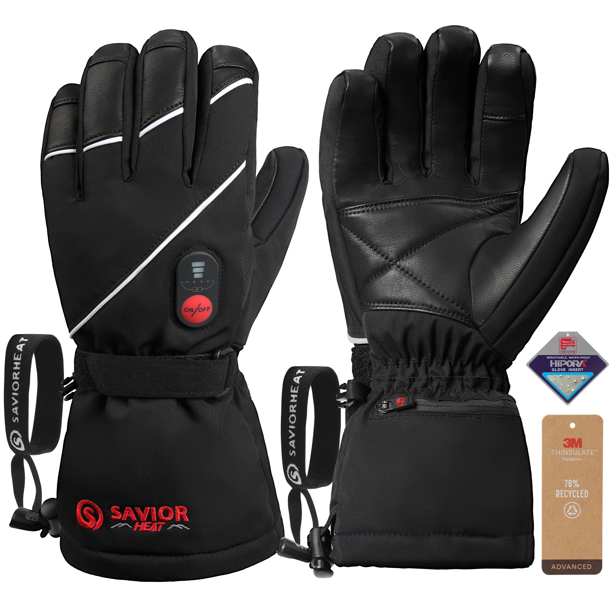Heated Gloves for Men Women, Rechargeable Electric Heated Leather Skiing and Snowboarding Gloves