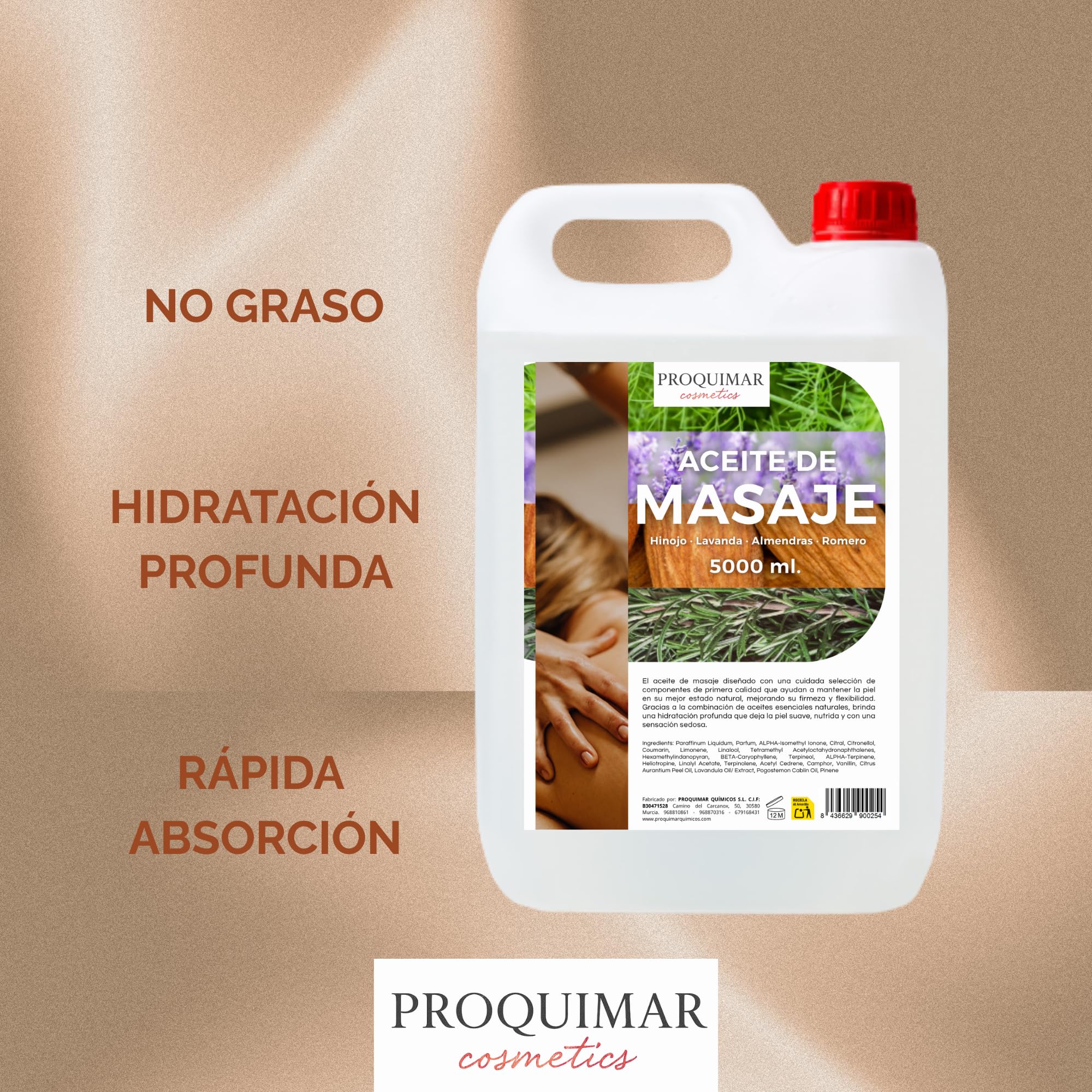 Aceite de Masaje con Romero, Almendra, Lavanda e Hinojo 5L Pack de 2 Unidades – Relajante, Revitalizante y Aromático – Textura Suave, Hidratante y Profesional