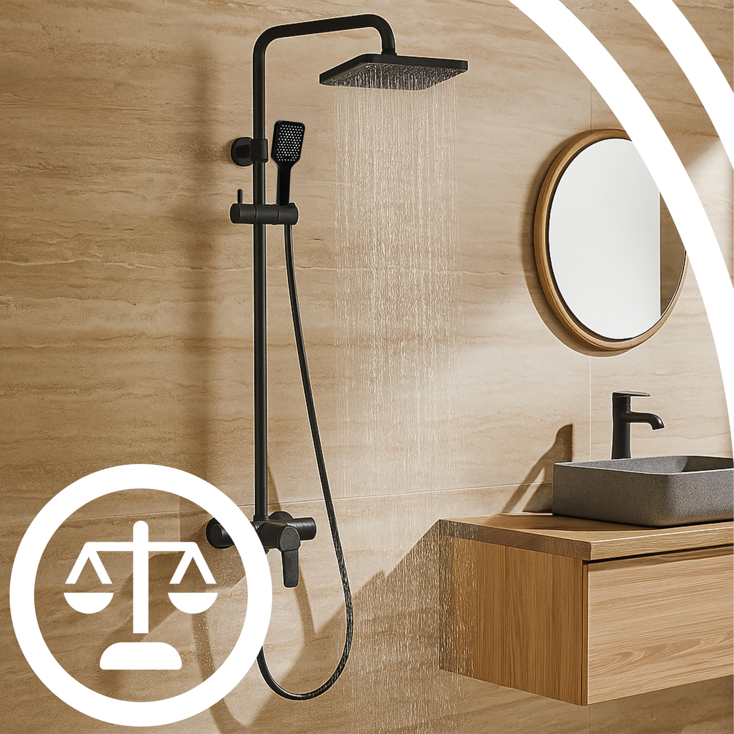 Retoo Duschset mit Regendusche und Handbrause – Edelstahl Duschsystem höhenverstellbar, verschiedene Strahlarten, wassersparend, Anti-Kalk, Chrom, Komplettset für Badezimmer