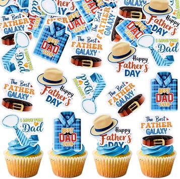 Ercadio 40Pcs Edible Happy Fathers Day Cupcake Toppers I Love You Dad Cake Toppers Best Dad Ever Cupcake Picks for Fathers Day Theme Birthday Party Cake Decorations BLUE