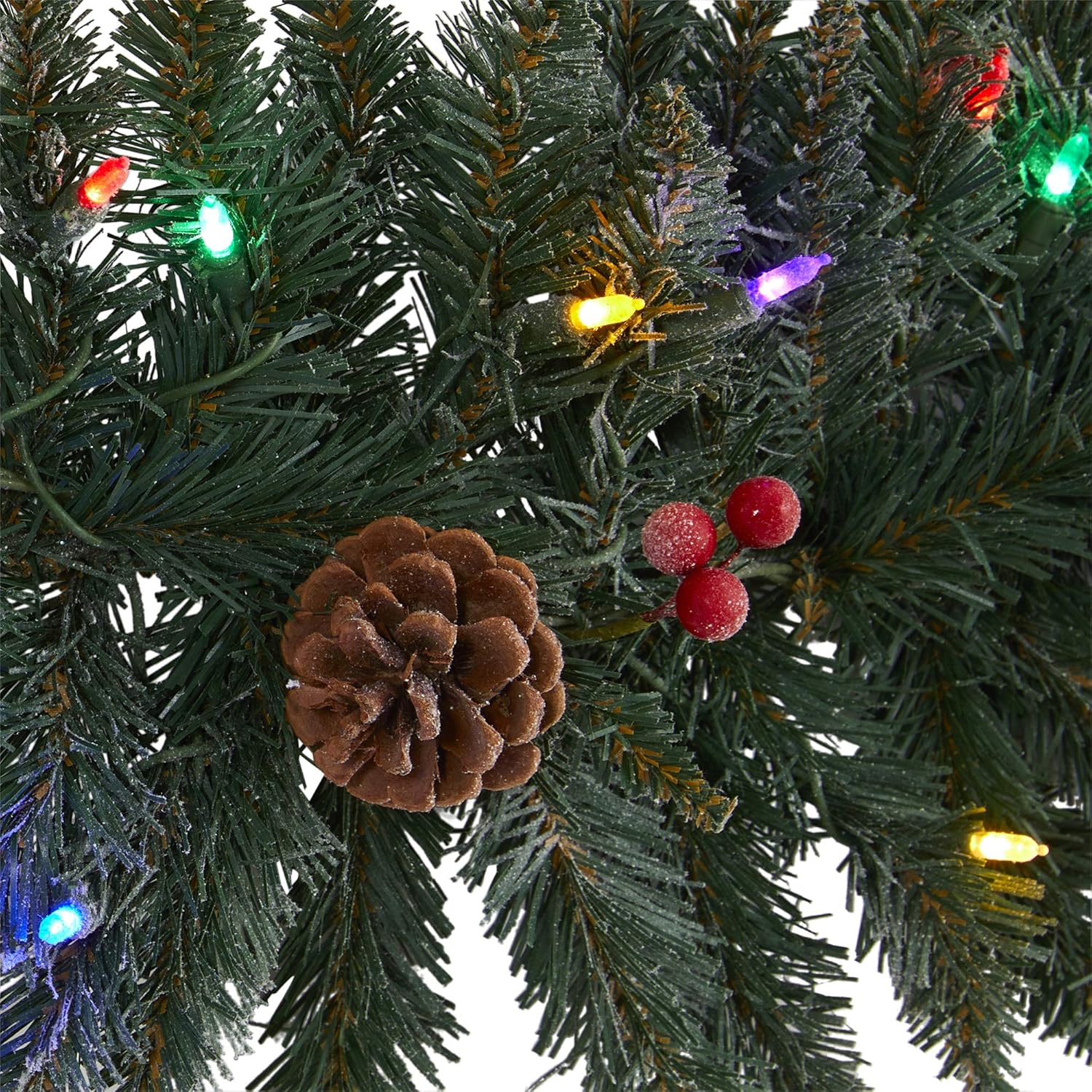 Nearly Natural 6ft. Snow Dusted Artificial Christmas Garland with 50 Multicolored LED Lights, Berries and Pinecones