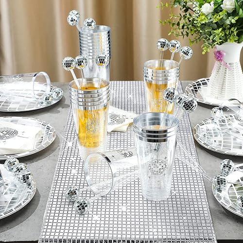 Miniatura 2 de Suministros de fiesta de discoteca de los años 70, platos de discoteca, servilletas, agitadores de cóctel, vasos de plástico desechables, camino de