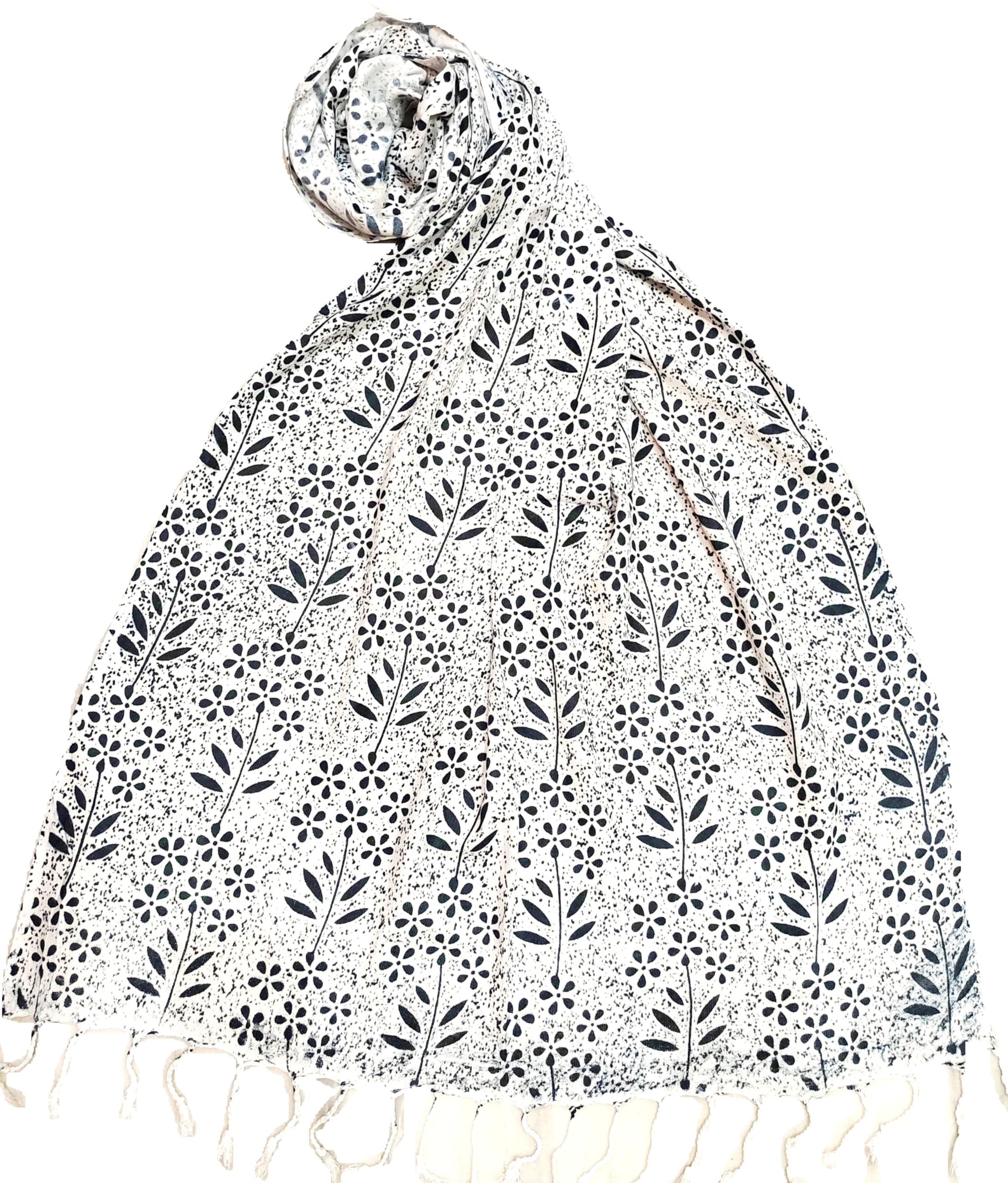 FAMOUS TEXTILE Women's Floral Printed Rayon, Scarf, Scarves, Stole Printed (BLACK, White) SOFT SMOOTH USE IN ALL PURPOSE.-image-45