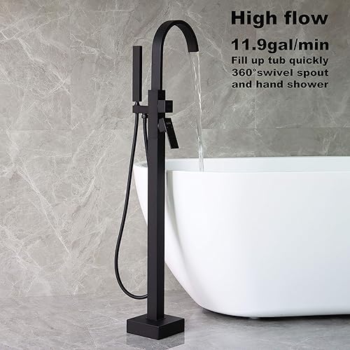 Miniatura 3 de Grifos de bañera independientes Llenadores de bañera negros Montaje en el piso Llenador de grifo para bañeras Bañeras de alto flujo 11.9GPM baño con