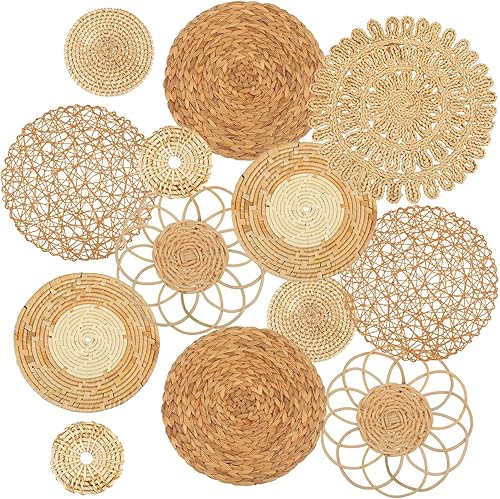 Vista 20 de Glenmal Juego de 13 cestas de pared bohemias tejidas de ratán hechas a mano, de mimbre de bambú, para colgar en la pared, para dormitorio, sala