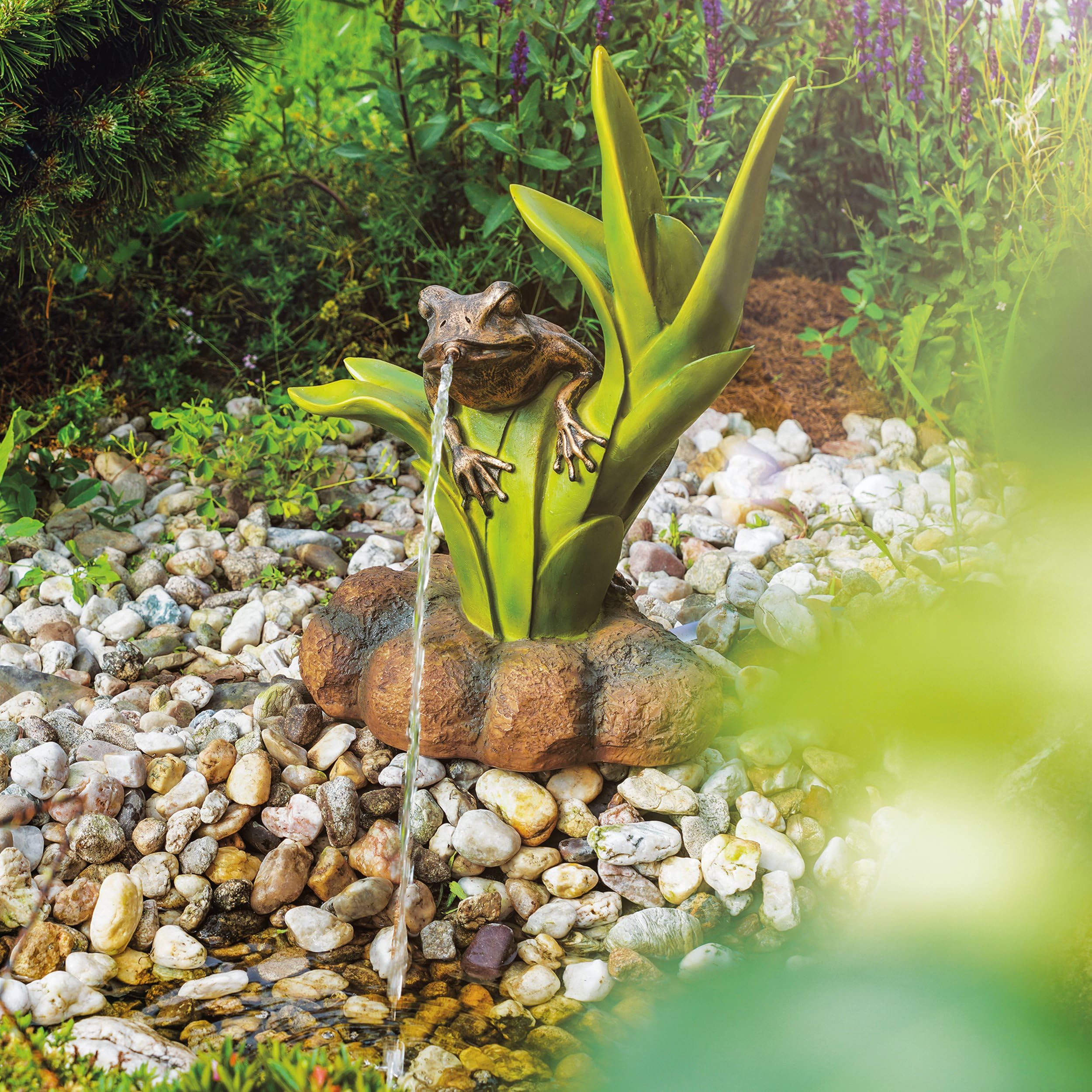 Esotec fontaine solaire grenouille assise statue jardin pompe submersible 22 cm